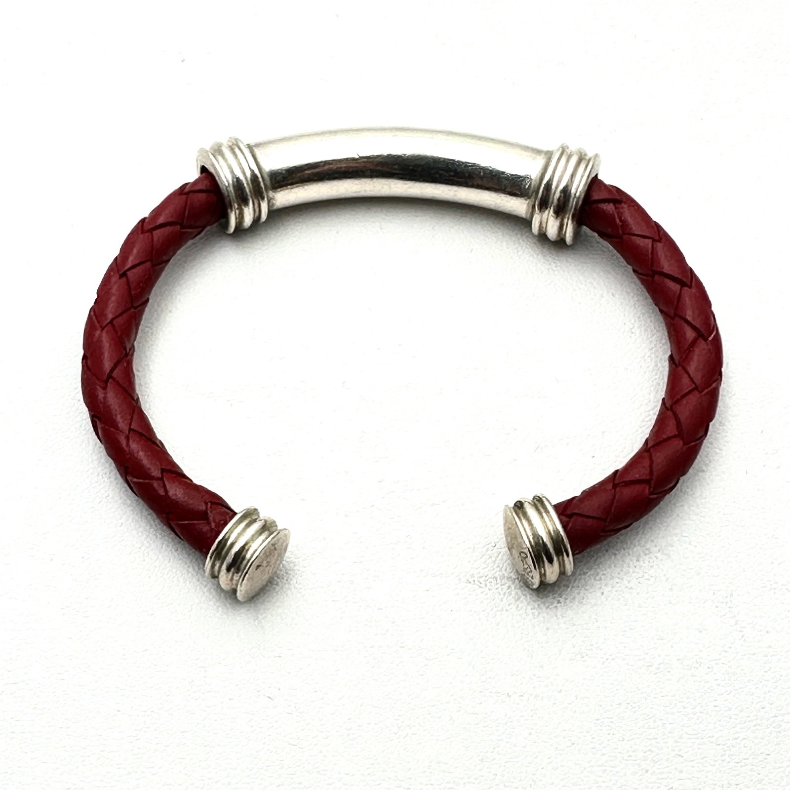 Joseph Esposito Red Braided Leather Sterling Silver Cuff Bracelet 7 Inch Adjustable Size (1 of 2)