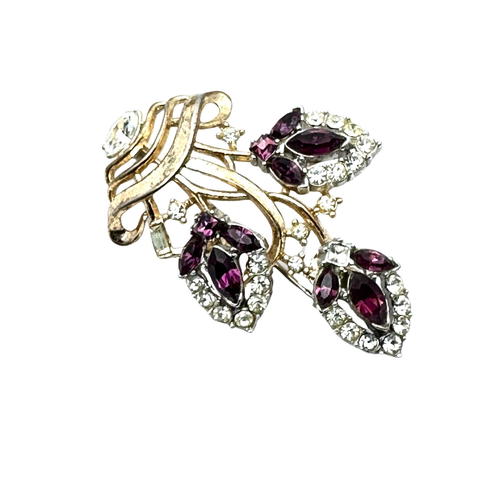 Vintage Trifari Purple Glass Rhinestone Gold Tone Brooch Pin 2 Inch: Vintage Trifari Purple Glass Rhinestone Gold Tone Brooch Pin 2 Inch