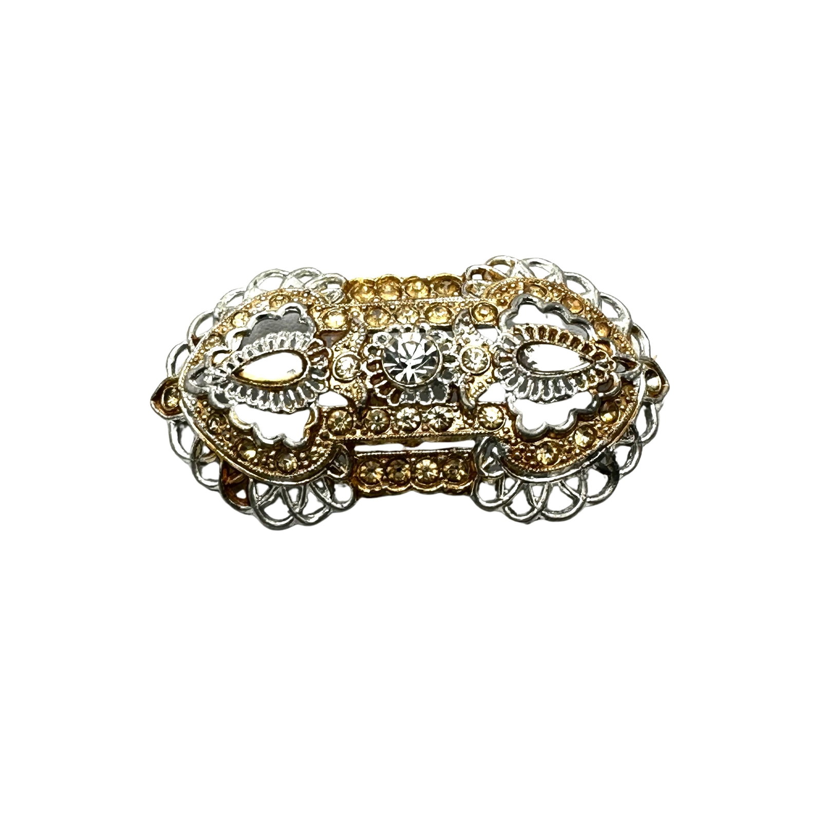 Antique Pot Metal Brooch Clear Rhinestone 2 Inch Length: Antique Pot Metal Brooch Clear Rhinestone 2 Inch Length