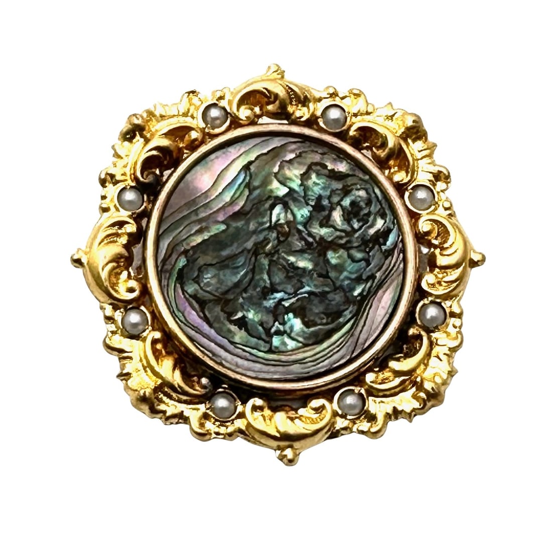 Antique Seed Pearl Abalone Gold Tone Gold Filled Brooch Pin 1.25 Inch: Antique Seed Pearl Abalone Gold Tone Gold Filled Brooch Pin 1.25 Inch