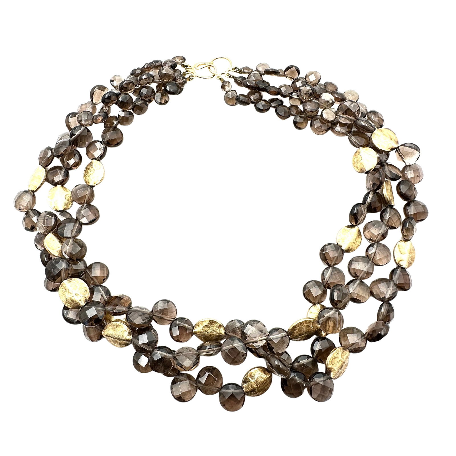 Gold Over Sterling Silver Bead Smoky Topaz Multi Strand Necklace 16 Inch Weight 114 Grams (1 of 2)