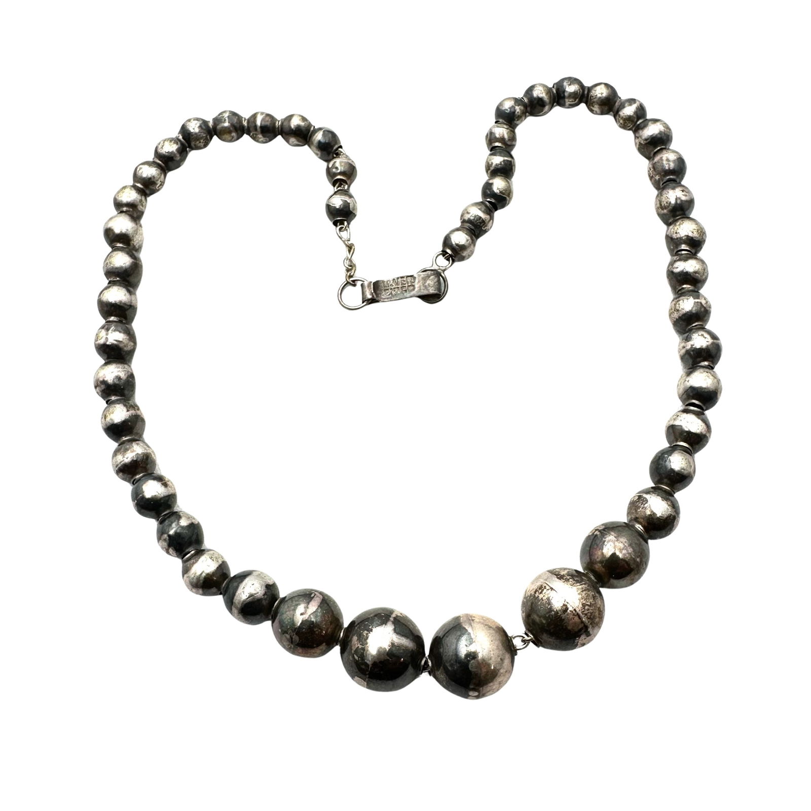 Vintage Older Mexico Sterling Silver Bead on Chain Necklace 15 Inch Weight 13 Grams: Vintage Older Mexico Sterling Silver Bead on Chain Necklace 15 Inch Weight 13 Grams