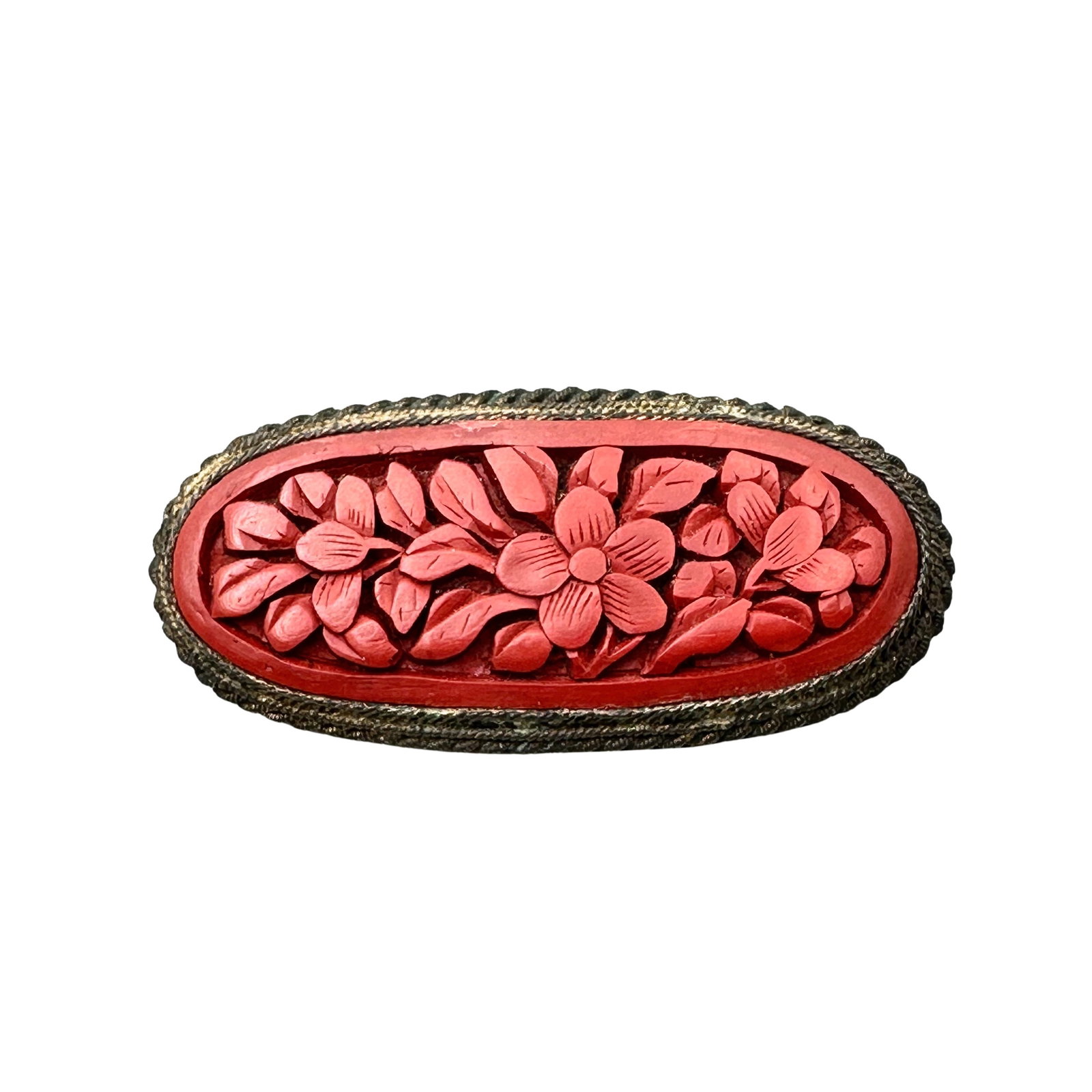 Antique Vintage Red Cinnabar Brooch Pin 2 Inch Gold Tone: Antique Vintage Red Cinnabar Brooch Pin 2 Inch Gold Tone