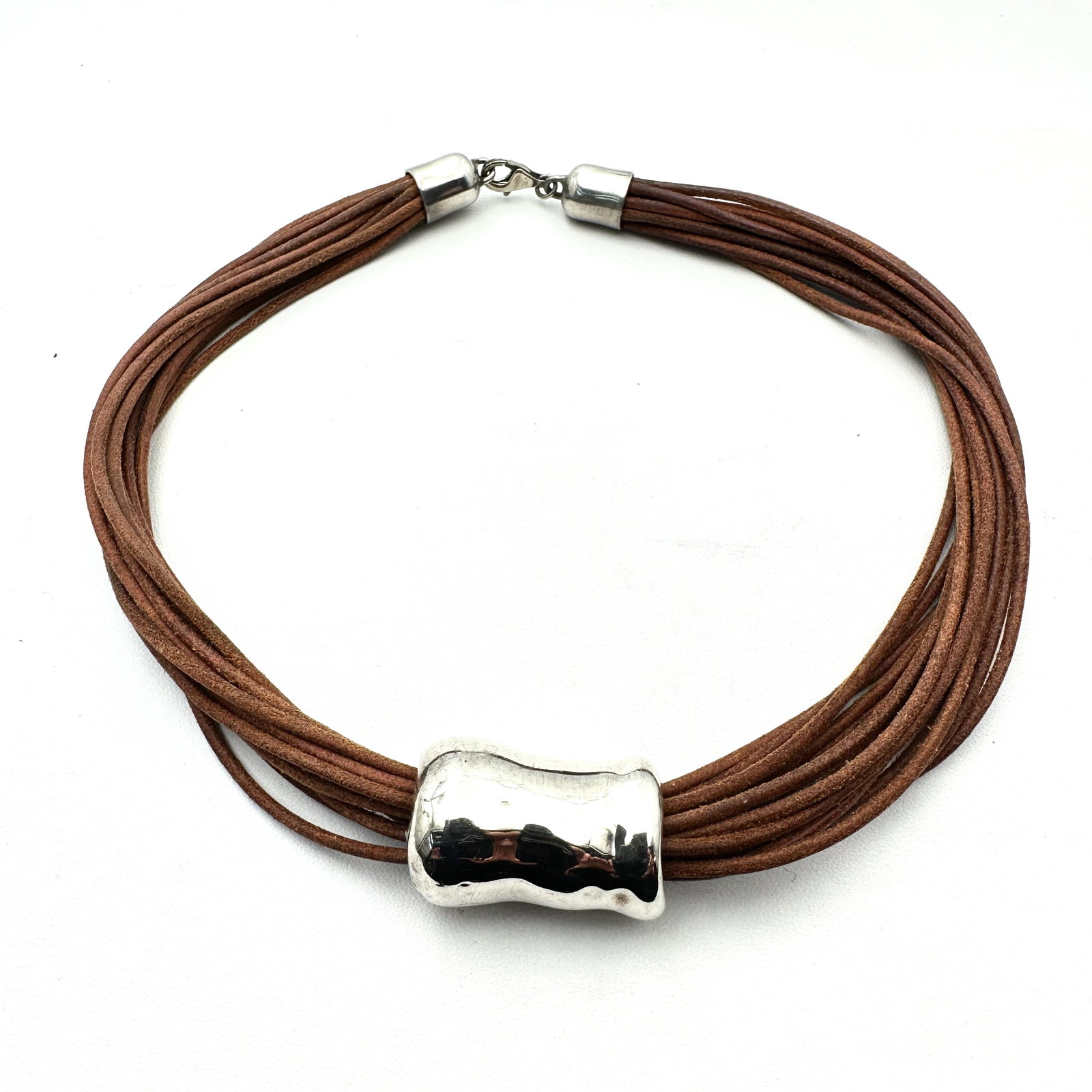 Silpada Multi Strand Brown Leather Sterling Silver Pendant Necklace 16 Inch (1 of 2)