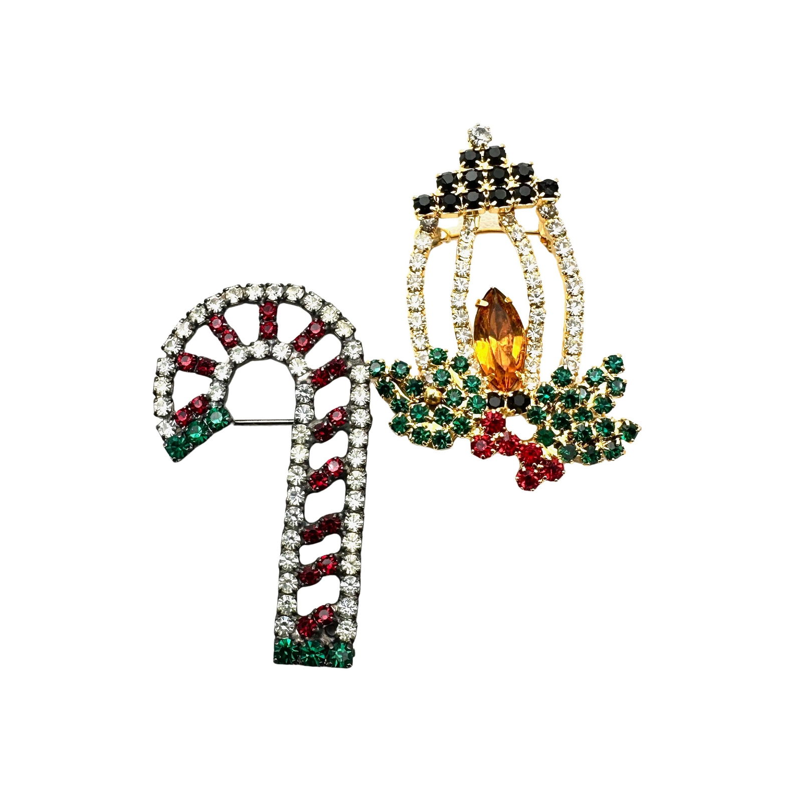 Group Glass Rhinestone Christmas Pins Brooches Candle Candy Cane (1 of 2)