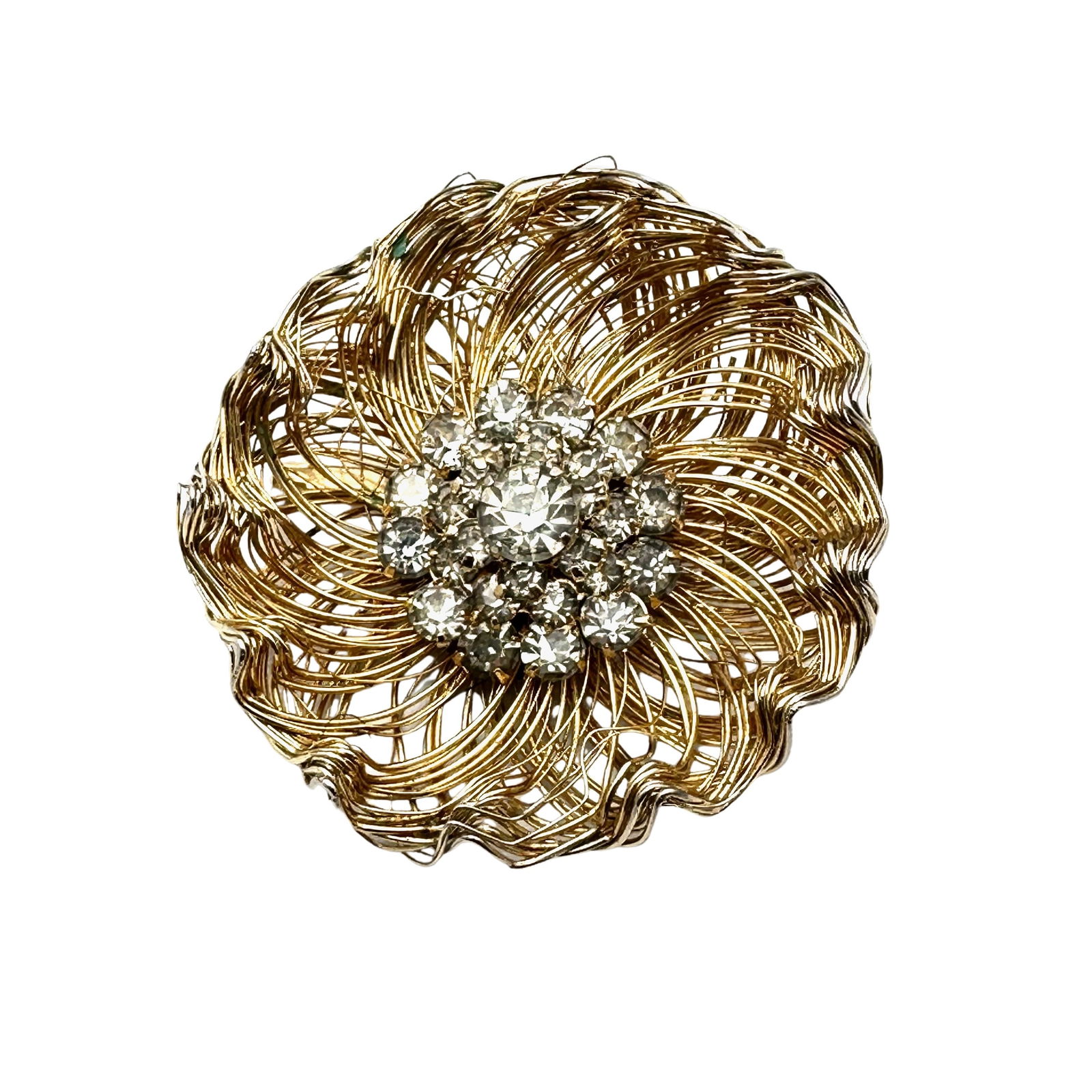 Vintage Weiss Clear Glass Rhinestone Gold Tone Flower Brooch Pin 2 Inch (1 of 2)
