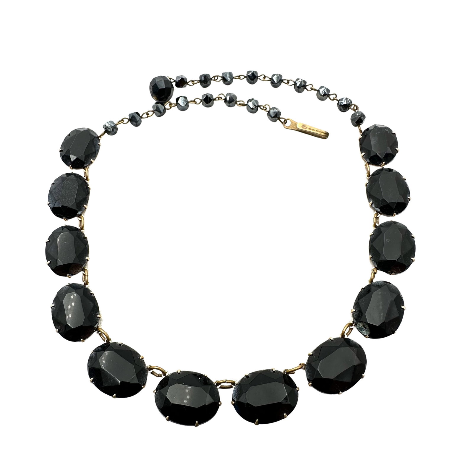 Vintage Black Czech Glass Antiqued Gold Tone Necklace 16 Inch: Vintage Black Czech Glass Antiqued Gold Tone Necklace 16 Inch