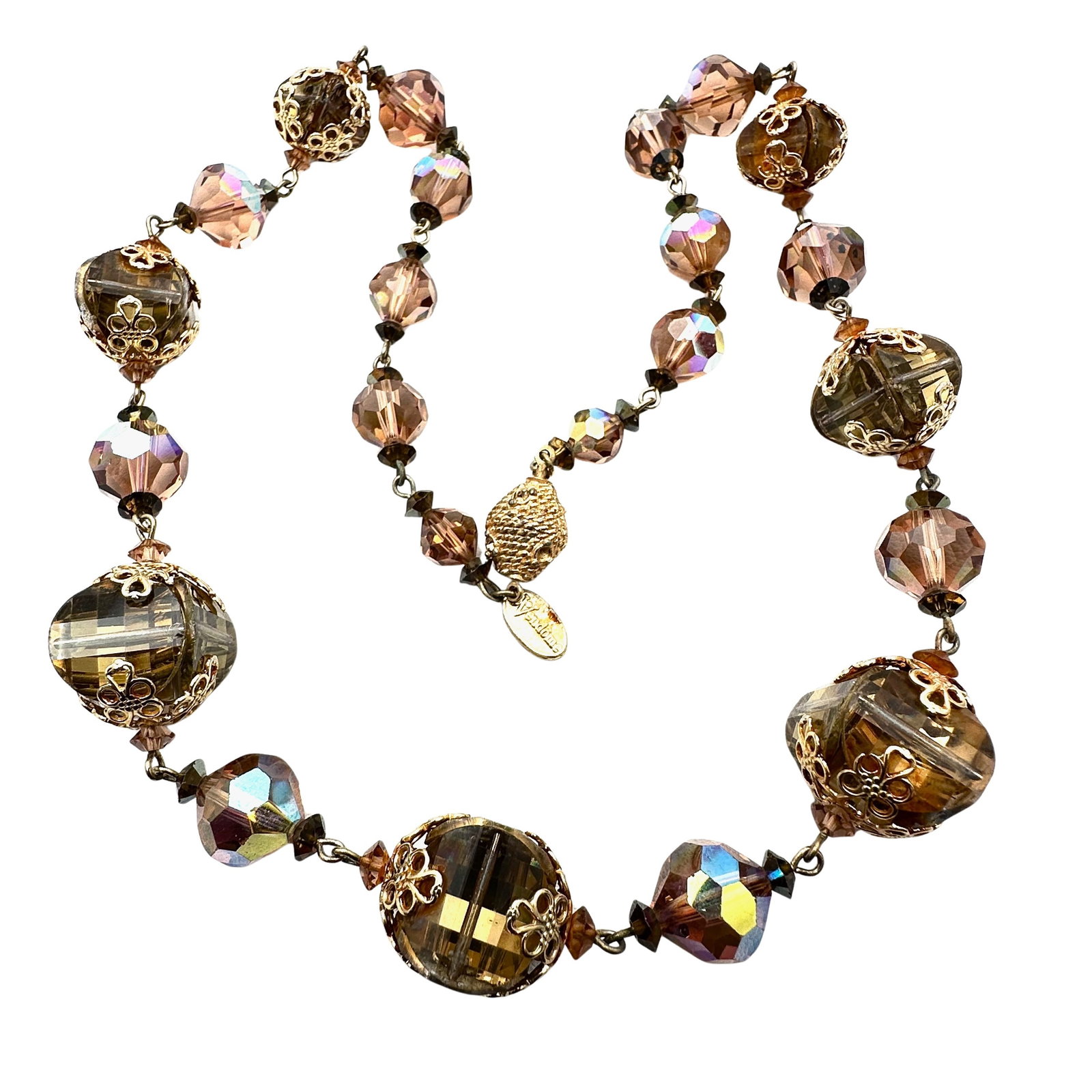 Vintage Vendome Amber Colored Crystal Gold Tone Filigree Necklace 20 Inch: Vintage Vendome Amber Colored Crystal Gold Tone Filigree Necklace 20 Inch