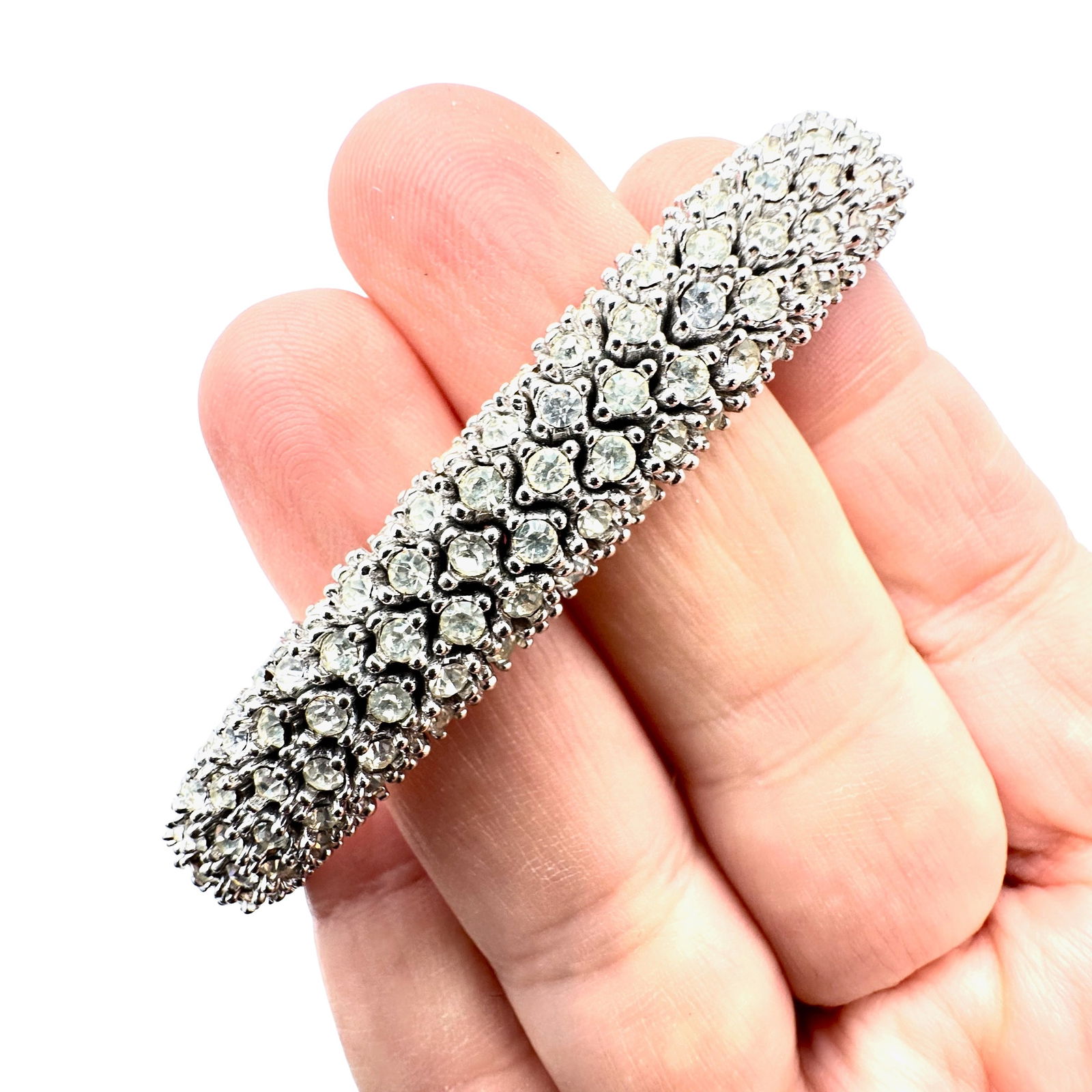 Vintage Ciner Clear Glass Rhinestone Silver Tone Bracelet 6 Inch (1 of 2)