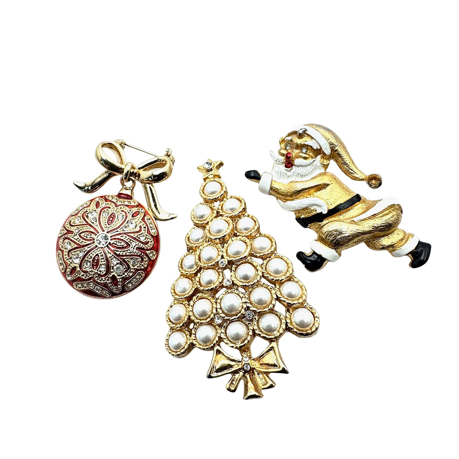 Vintage Group Christmas Brooch Pins Santa Claus Christmas Tree Ornament: Vintage Group Christmas Brooch Pins Santa Claus Christmas Tree Ornament