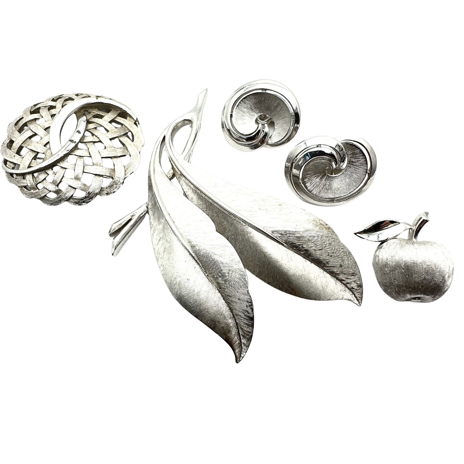 Vintage Group Trifari Silver Tone Brooches Clip Earrings (1 of 2)