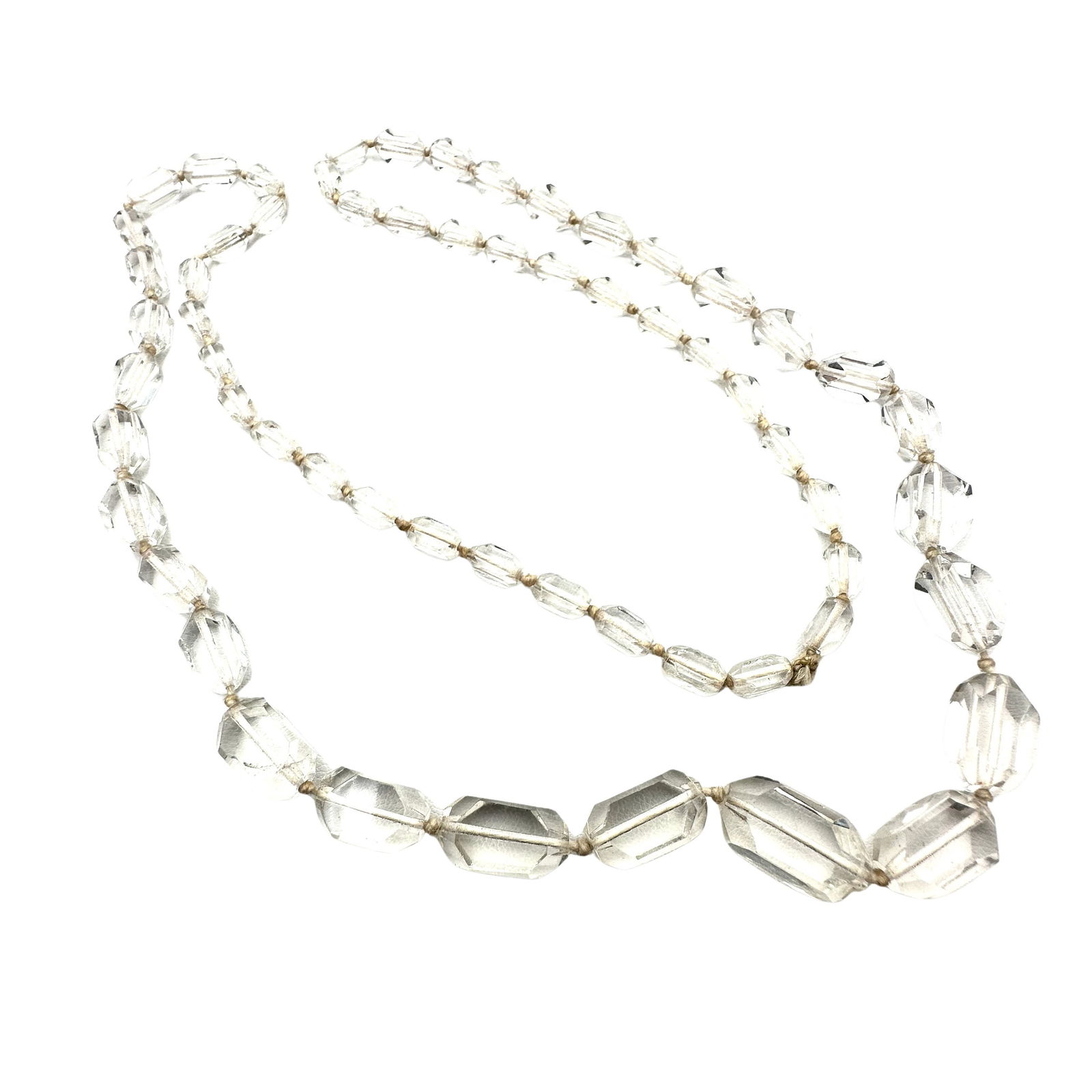 Antique Clear Glass Hand Knotted Flapper Length Necklace 30 Inch Length: Antique Clear Glass Hand Knotted Flapper Length Necklace 30 Inch Length