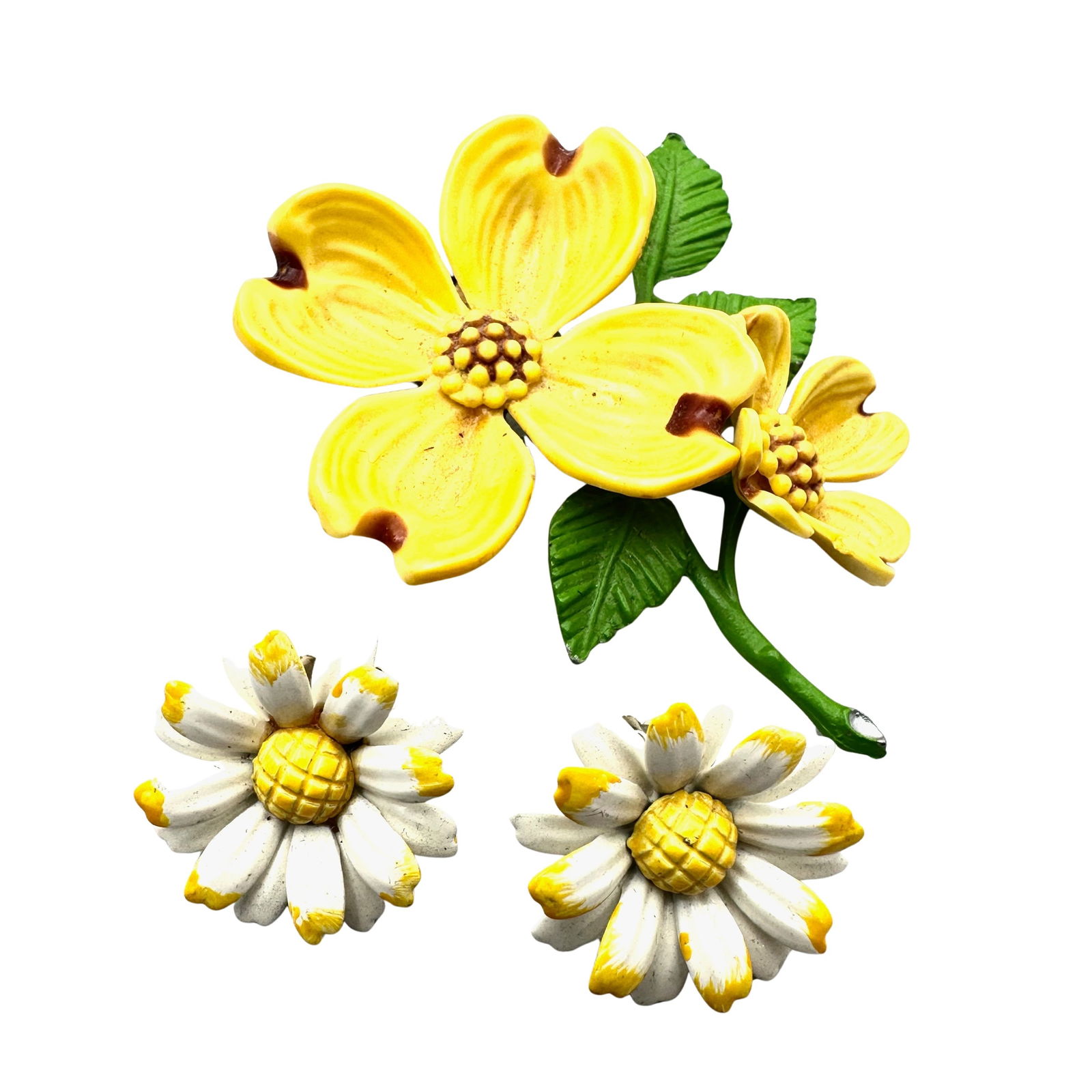 Vintage Retro Group Enamel Flower Brooch Clip Earrings (1 of 2)