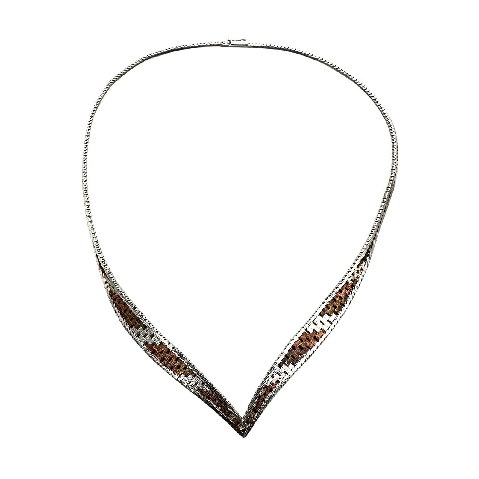 Vintage Tri Tone Sterling Silver Woven Choker Necklace 16 Inch: Vintage Tri Tone Sterling Silver Woven Choker Necklace 16 Inch