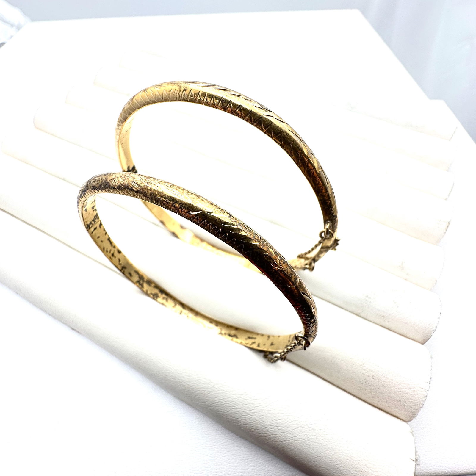 Vintage Group of Two Gold over Sterling Silver Bangle Bracelets 7.5 Inch Weight 15 Grams (1 of 2)