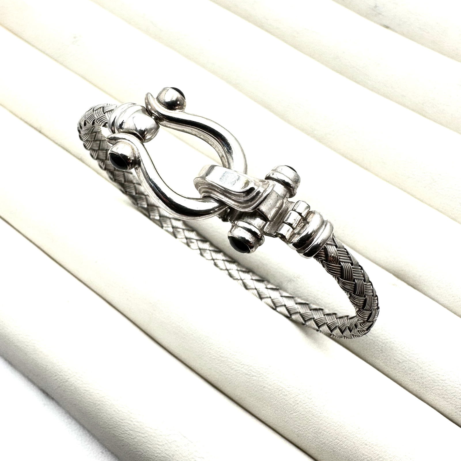 Italy Sterling Silver Black Onyx 6.5 Inch Bracelet Horse Bit Design Clasp Weight 16 Grams (1 of 2)