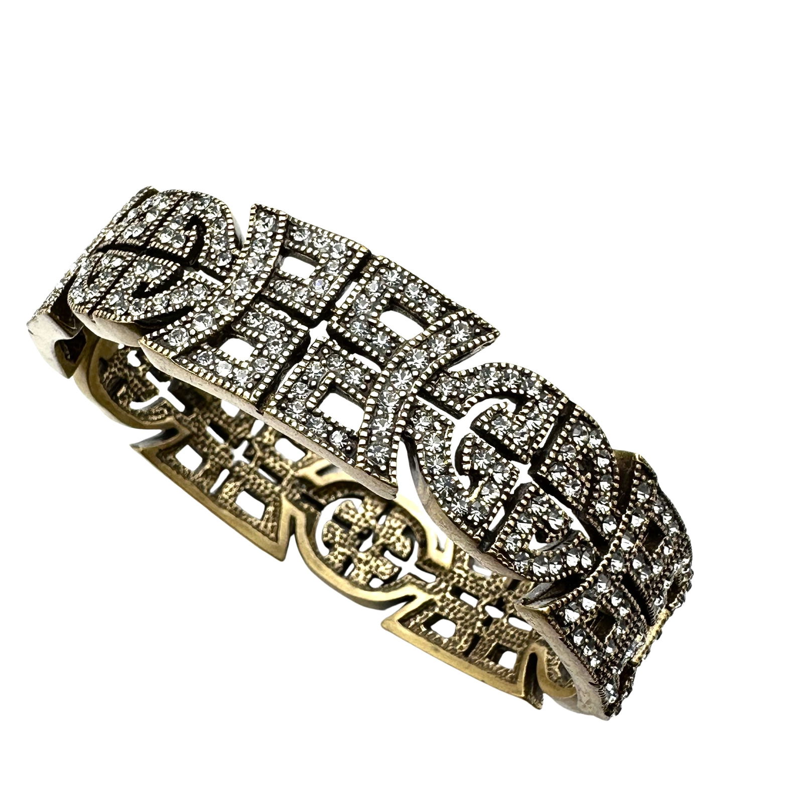 Heidi Daus Black Enamel Clear Crystal Antiqued Gold Tone Bracelet 7.5 Inch (1 of 2)