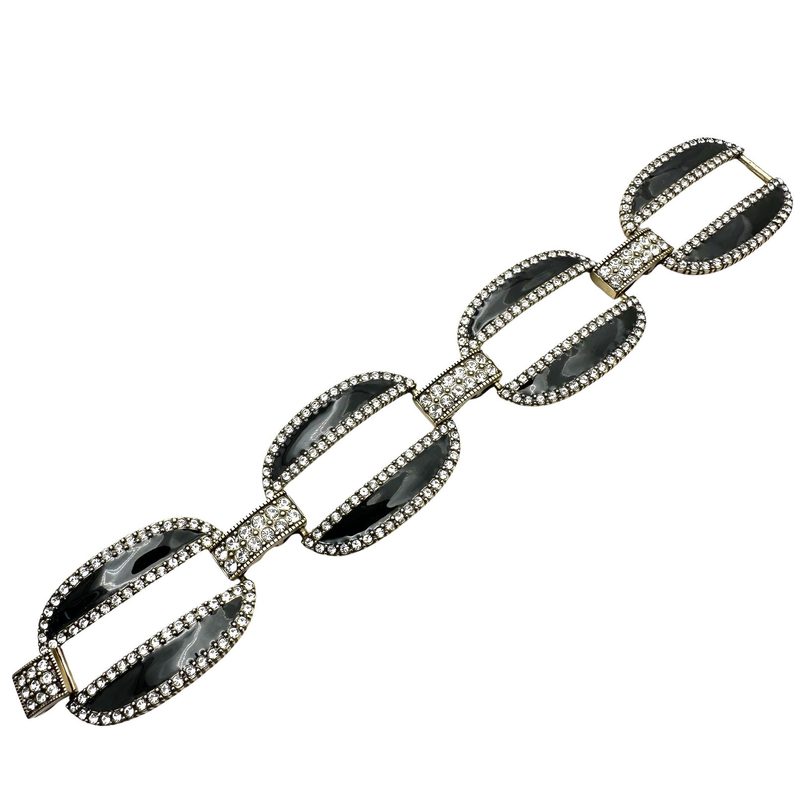 Heidi Daus Smoky Grey Crystal Antiqued Gold Tone Hinged Bangle Bracelet 7 Inch (1 of 2)