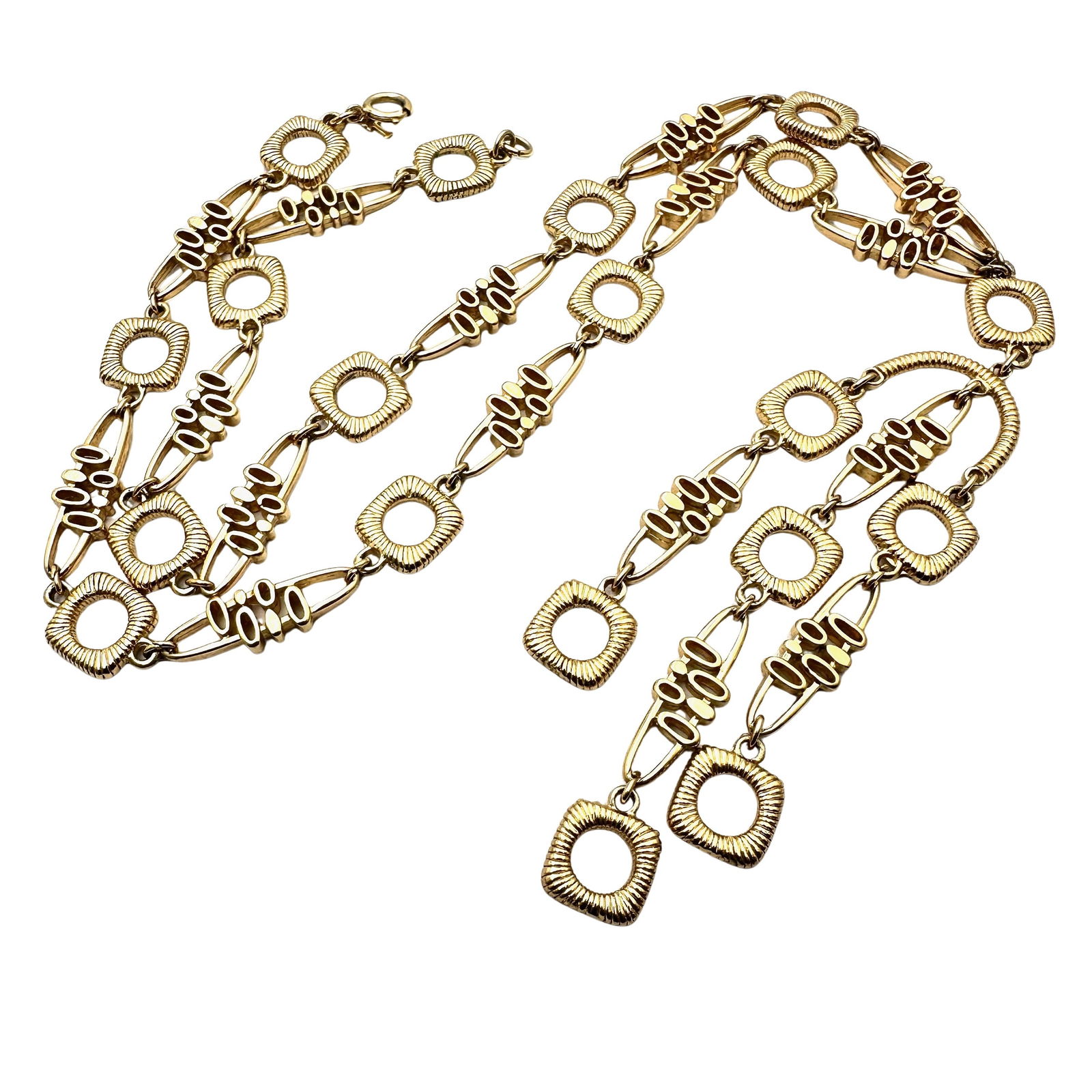 Vintage Trifari Gold Tone Pendant Necklace 24 Inch Length Modernist Style: Vintage Trifari Gold Tone Pendant Necklace 24 Inch Length Modernist Style