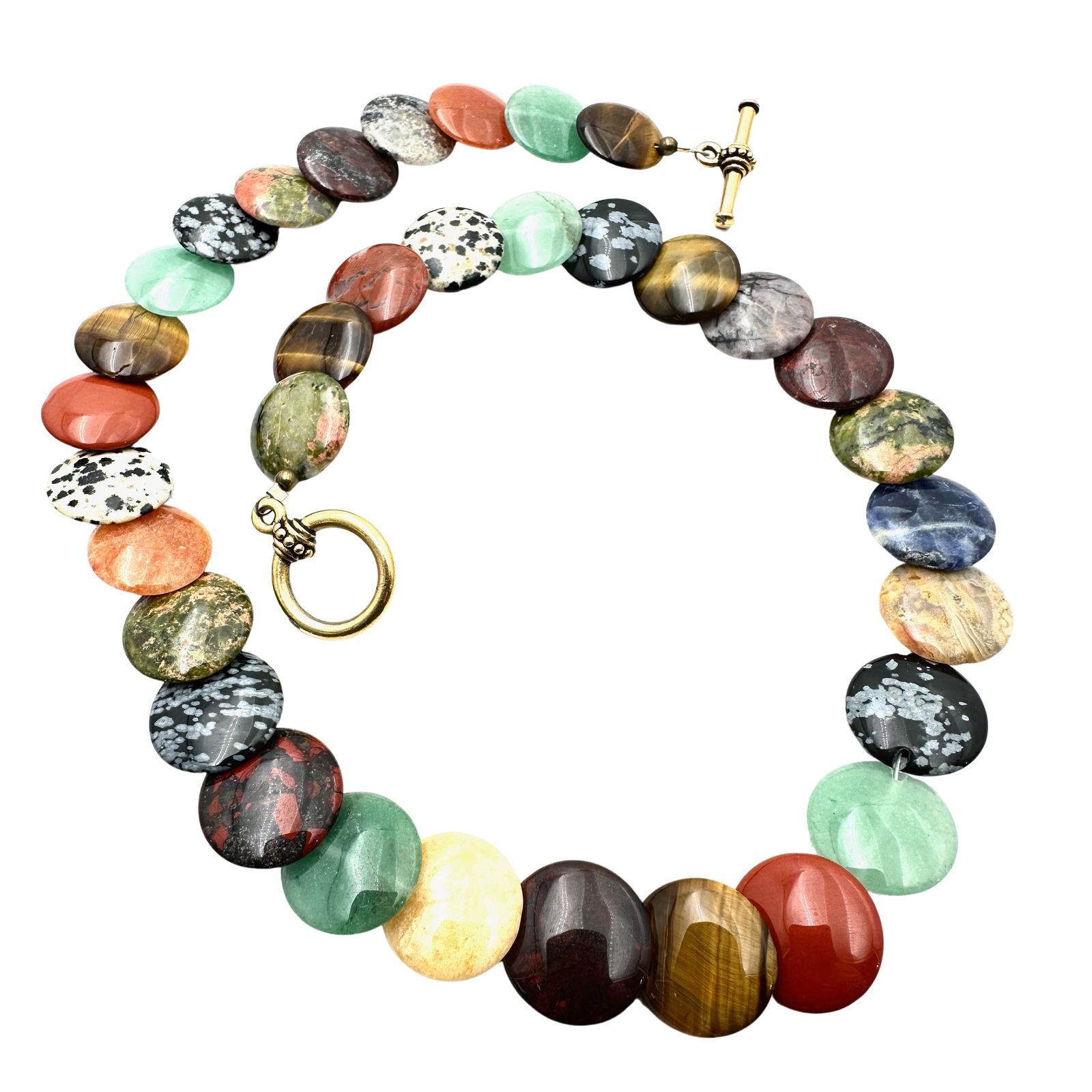 Multi Gemstone Coin Disc Bead Necklace 18 Inch Length Tiger Eye Jasper (1 of 2)