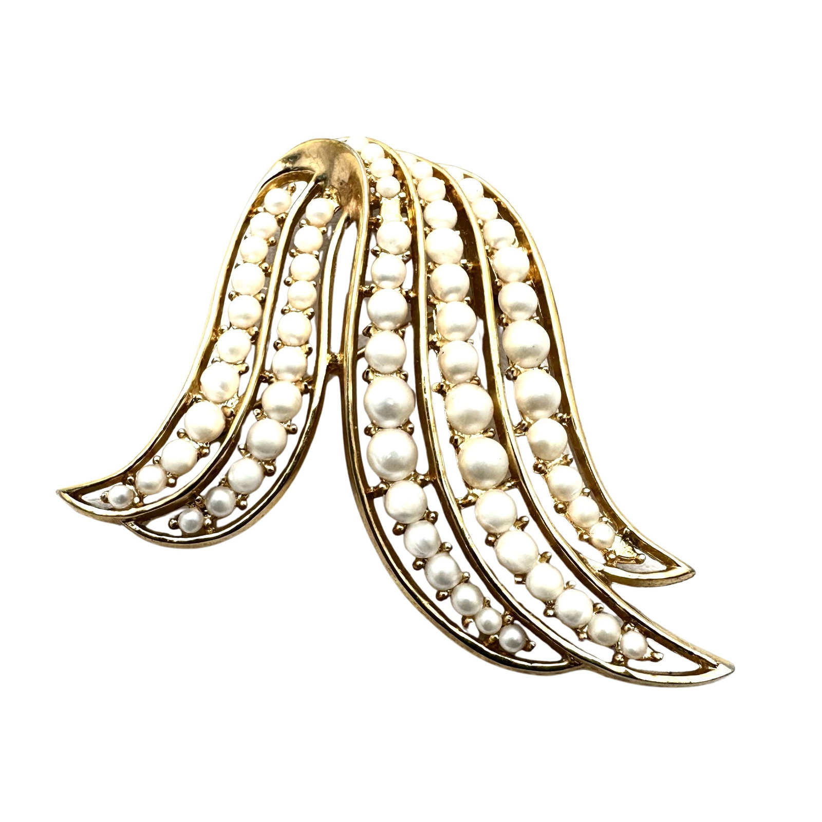 Vintage Trifari Faux Pearl Gold Tone Brooch Pin 2.5 Inch: Vintage Trifari Faux Pearl Gold Tone Brooch Pin 2.5 Inch