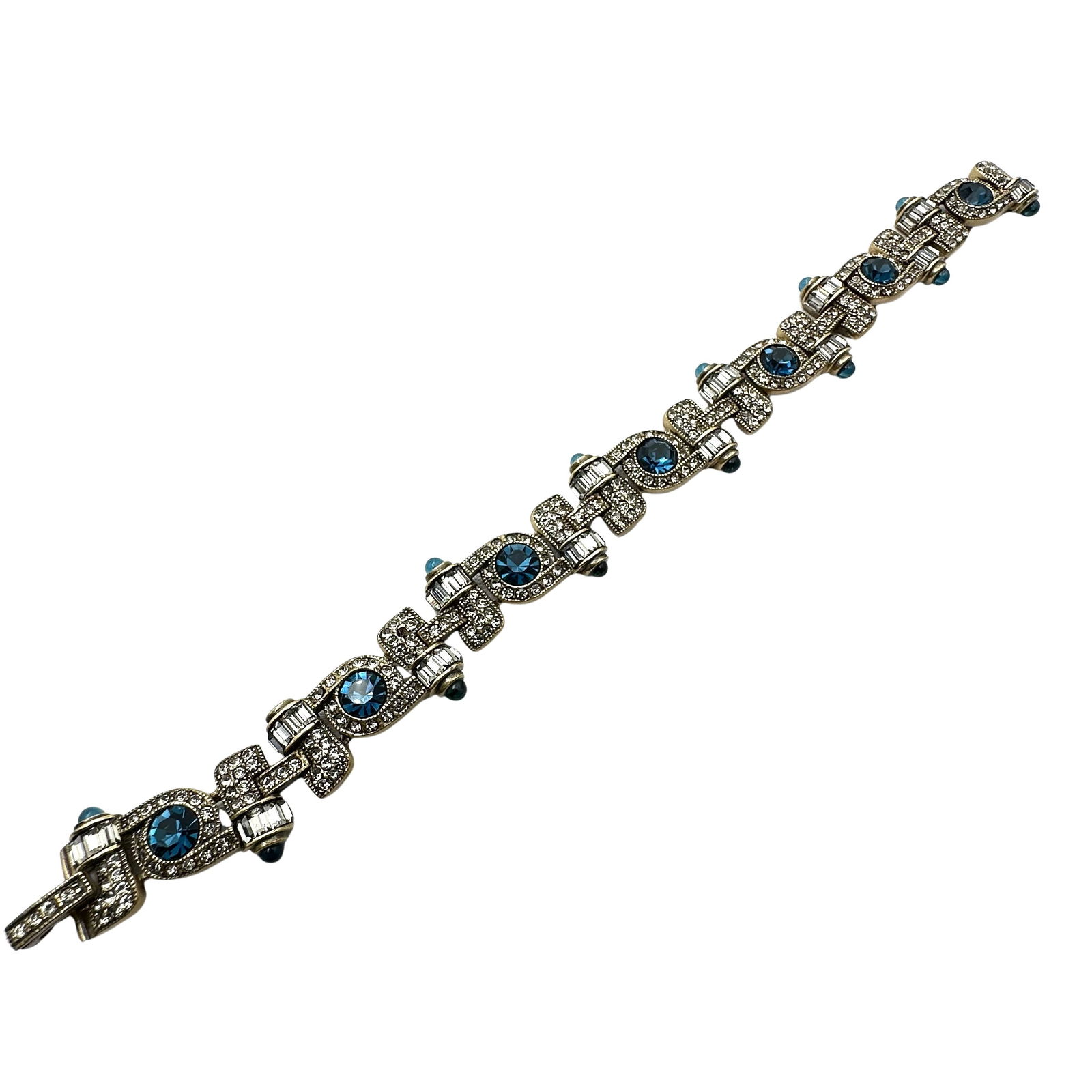 Heidi Daus Blue Clear Crystal Antiqued Gold Tone Bracelet 7.5 Inch (1 of 2)