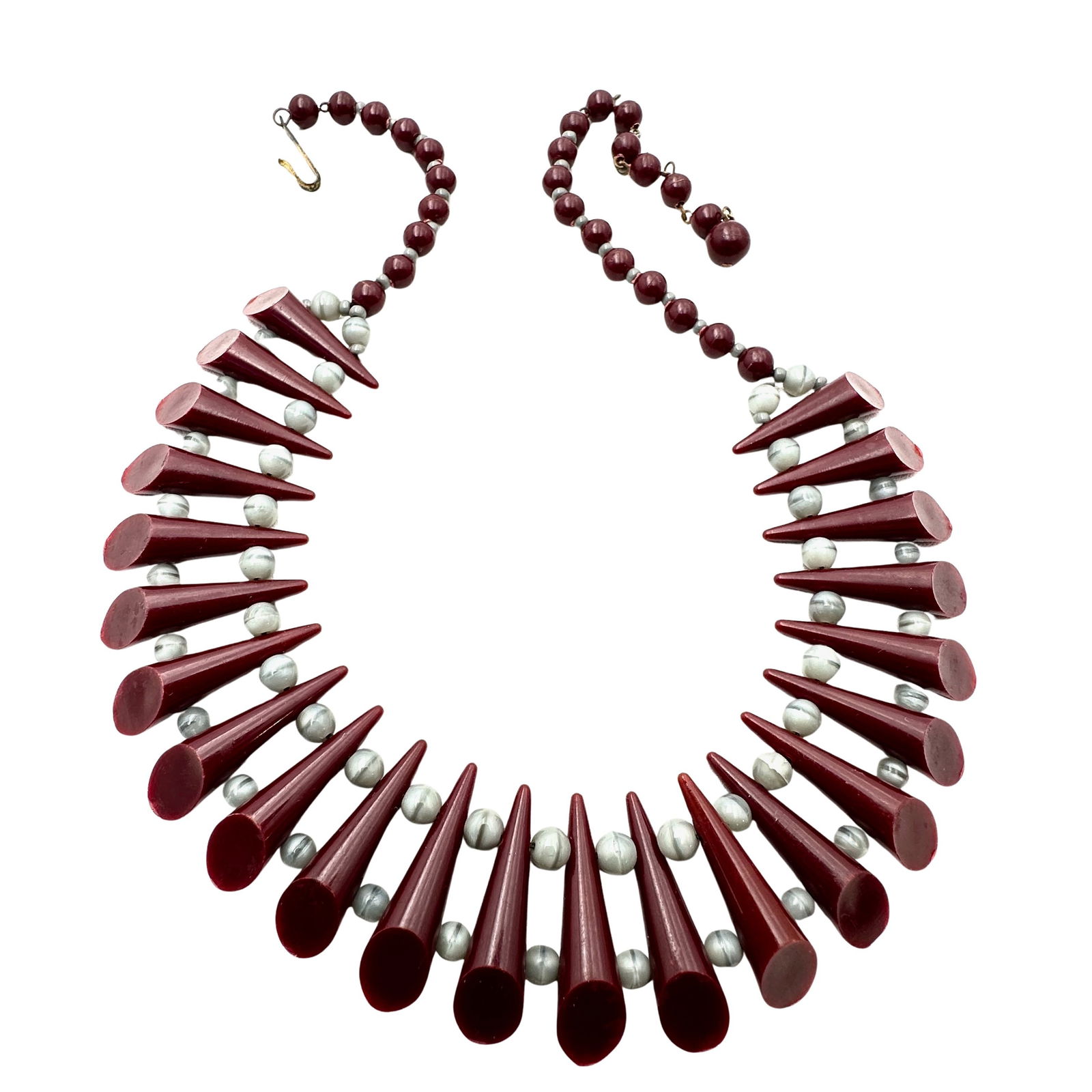 Vintage Celluloid Early Plastic Necklace 15 Inch Dark Red Burgundy Grey (1 of 2)