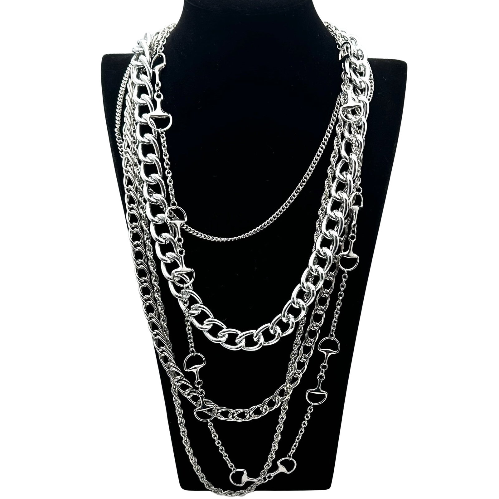Designer Silver Tone Multi Strand Necklace Horse Bit Design Station Nice Heavy Quality: Designer Silver Tone Multi Strand Necklace Horse Bit Design Station Nice Heavy Quality