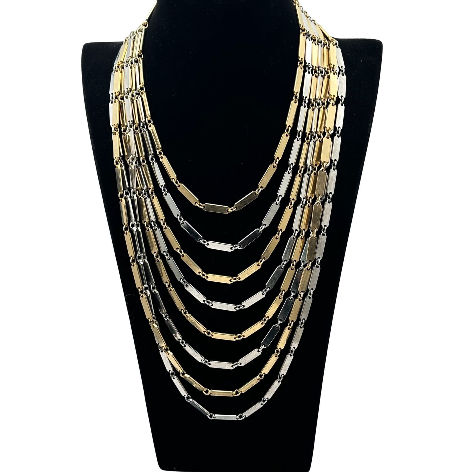 Vintage Tri Tone Gold Silver Tone Multi Strand Necklace Heavy Quality Made 18 Inch Wearable Length: Vintage Tri Tone Gold Silver Tone Multi Strand Necklace Heavy Quality Made 18 Inch Wearable Length