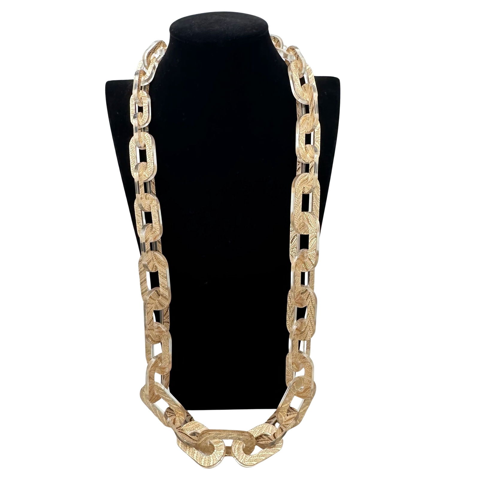 Iris Apfel Rara Apfel Gold Clear Lucite Large Link Necklace 36 Inch Length (1 of 2)