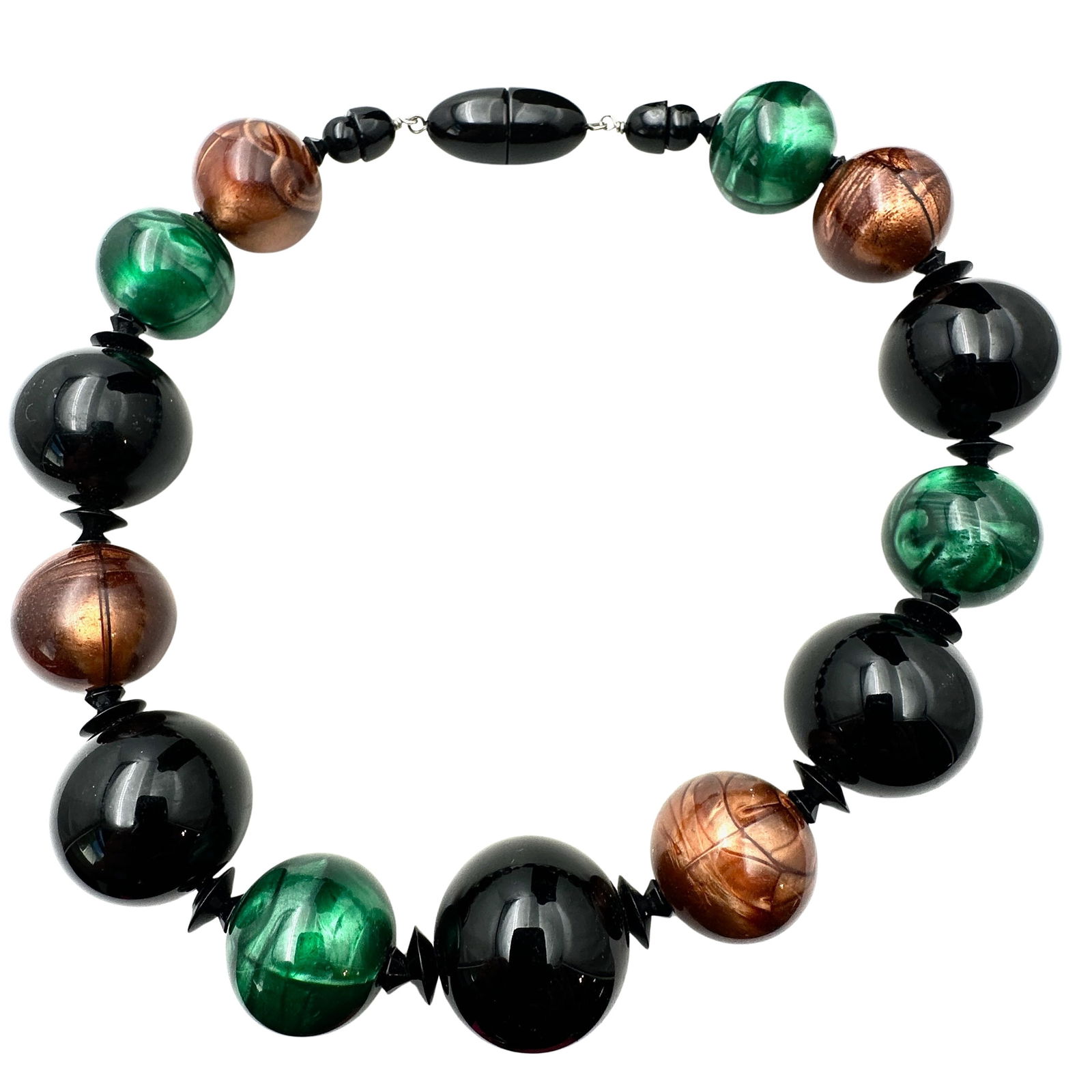 Vintage Italy Designer Angela Caputi Huge Green Copper Black Lucite Bead Necklace 18 Inch: Vintage Italy Designer Angela Caputi Huge Green Copper Black Lucite Bead Necklace 18 Inch