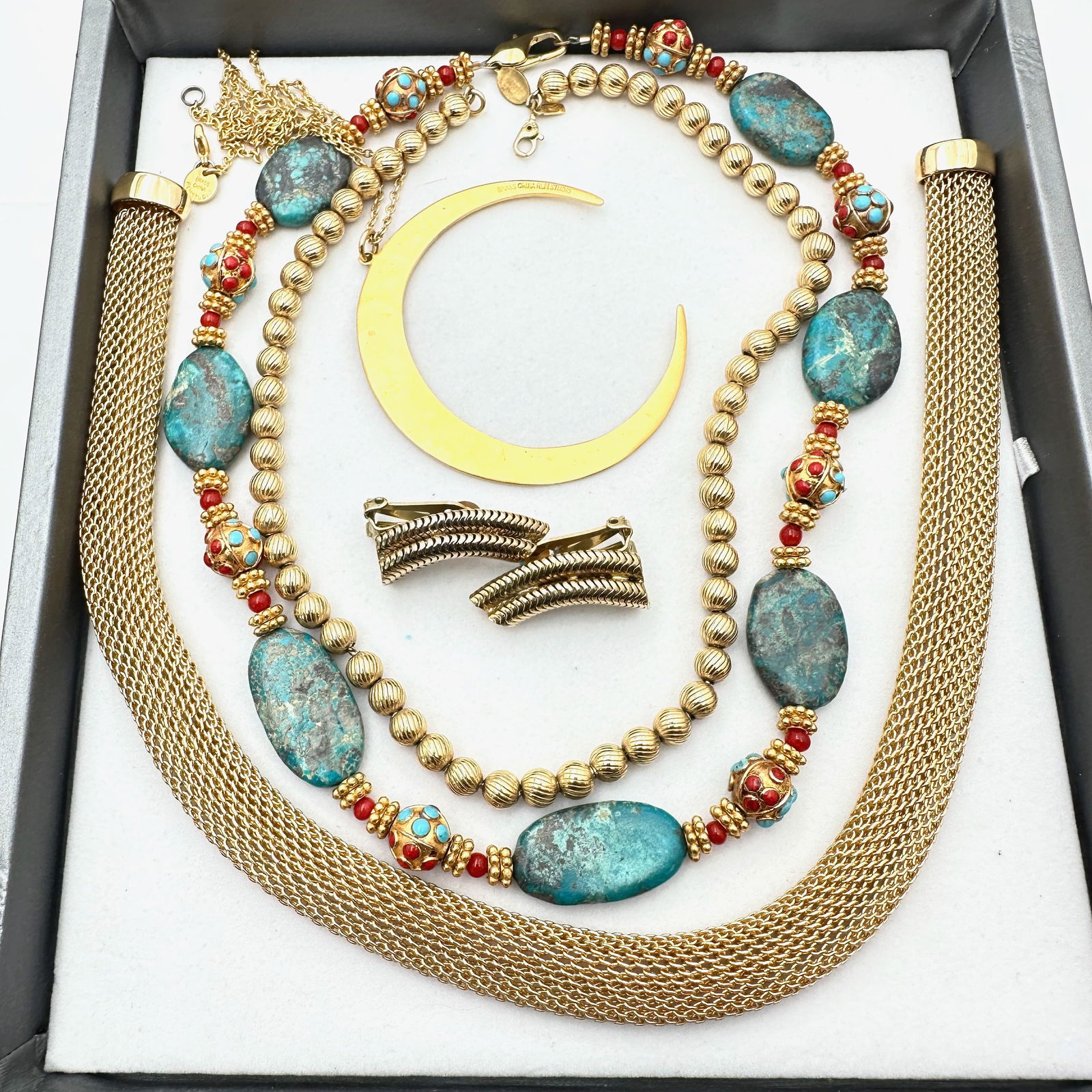 Vintage Jewelry Group Gold Tone Robert Lee Morris Necklace Hobe Earrings Gemstone Beads: Vintage Jewelry Group Gold Tone Robert Lee Morris Necklace Hobe Earrings Gemstone Beads