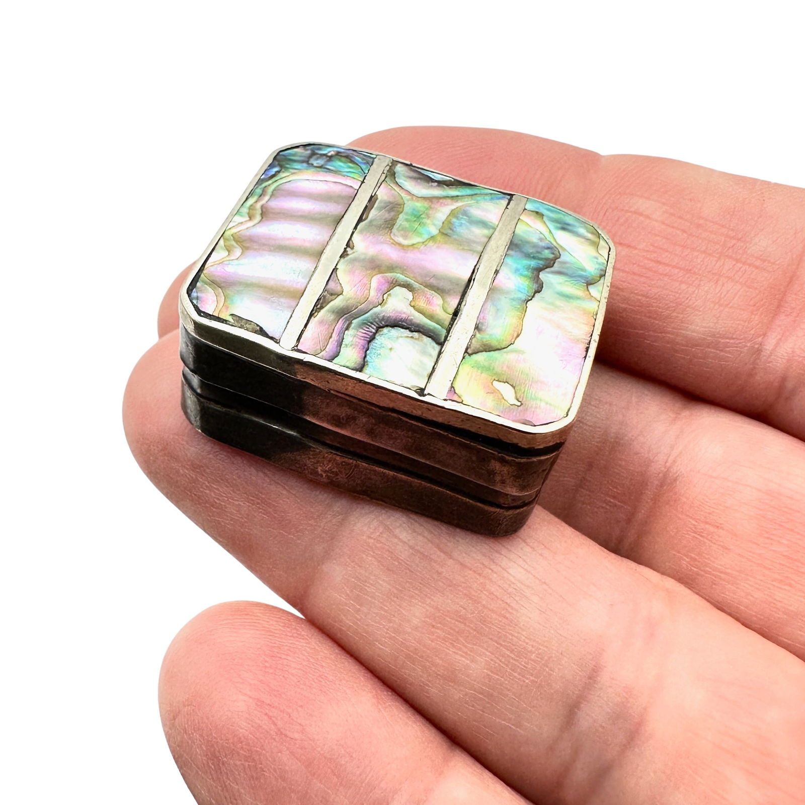 Vintage Mexico Sterling Silver Abalone Inlay 1 Inch Trinket Box Weight 10 Grams (1 of 3)