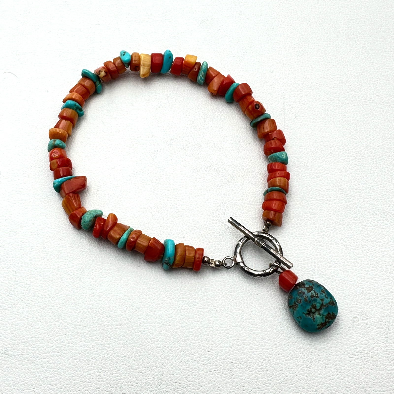 Turquoise Coral Sterling Silver 7 Inch Bracelet: Turquoise Coral Sterling Silver 7 Inch Bracelet