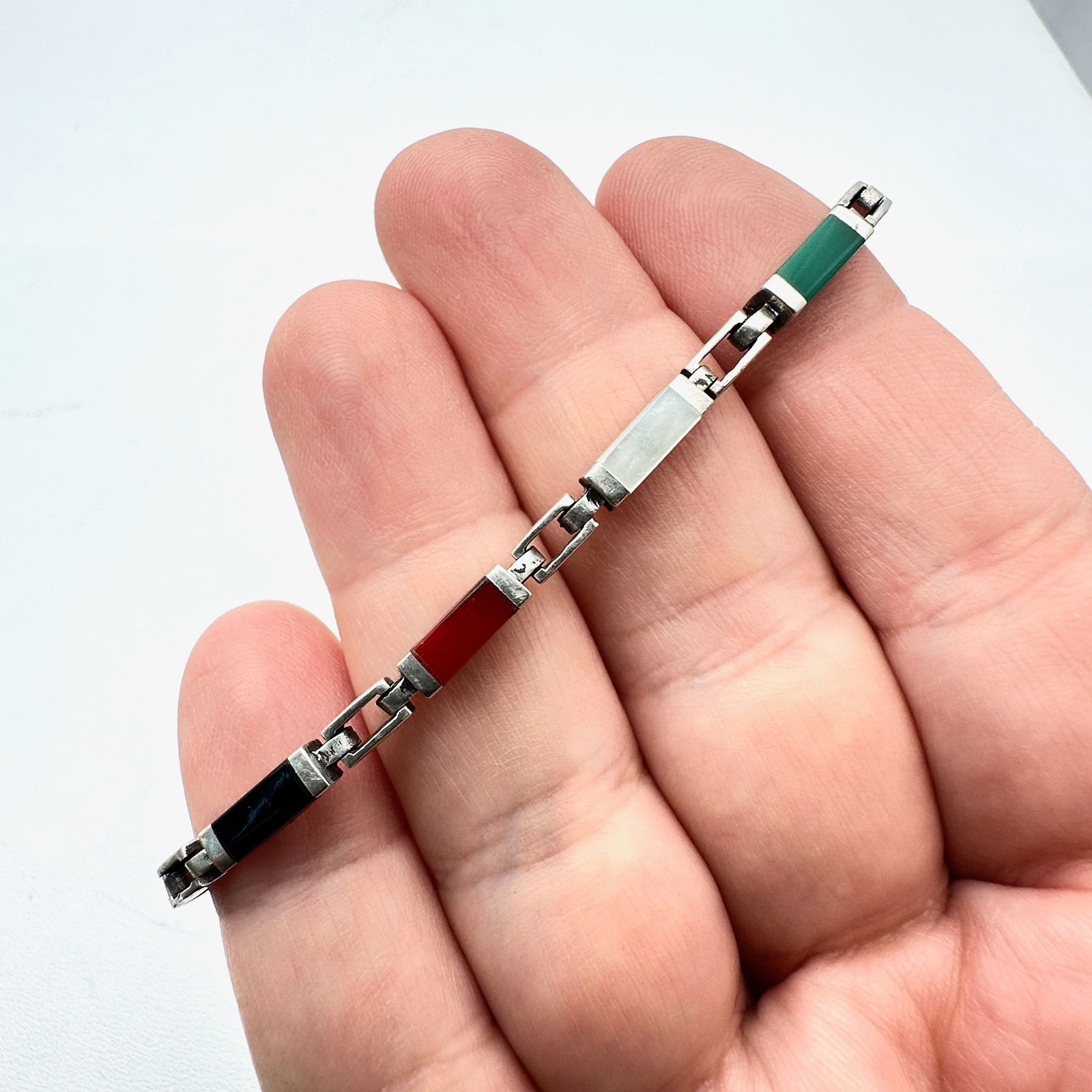 Multi Gemstone Sterling Silver Bracelet 7 Inch (1 of 2)