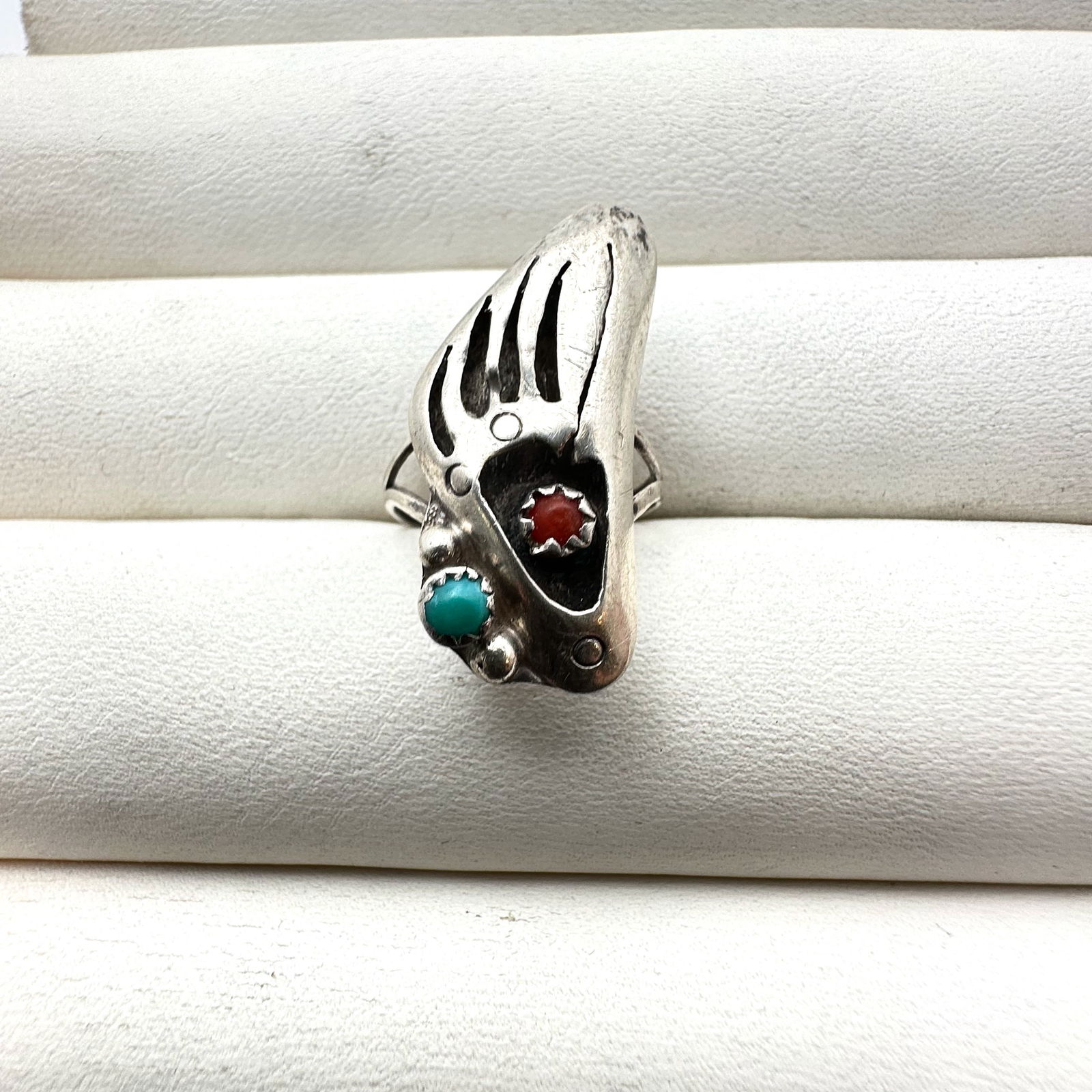 American Southwest Turquoise Coral Sterling Silver Ring Size 5.5 (1 of 2)