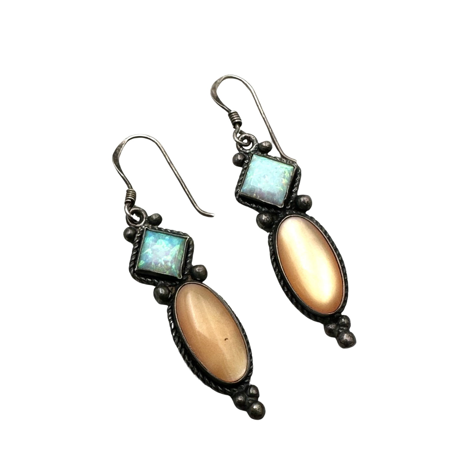 Pearl Opal Sterling Silver Pierced Earrings 1.5 Inch: Pearl Opal Sterling Silver Pierced Earrings 1.5 Inch