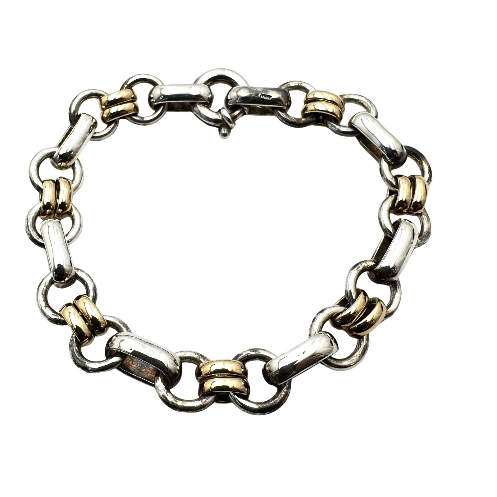 Two Tone Gold Over Sterling Silver Fancy Link Bracelet 7 Inch Weight 24 Grams (1 of 2)