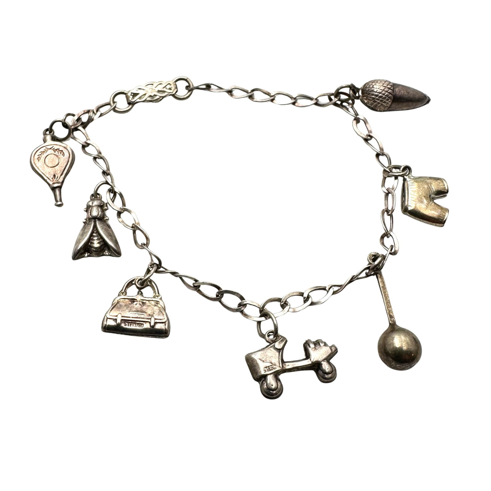 Antique Sterling Silver Charm Bracelet 7 Inch (1 of 2)