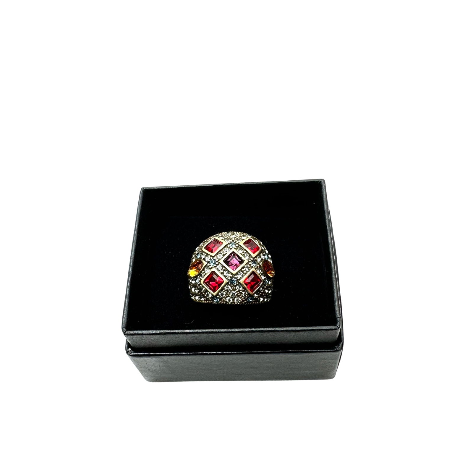 Heidi Daus Multicolor Crystal Antiqued Gold Tone Ring Size 8 Original Box (1 of 2)