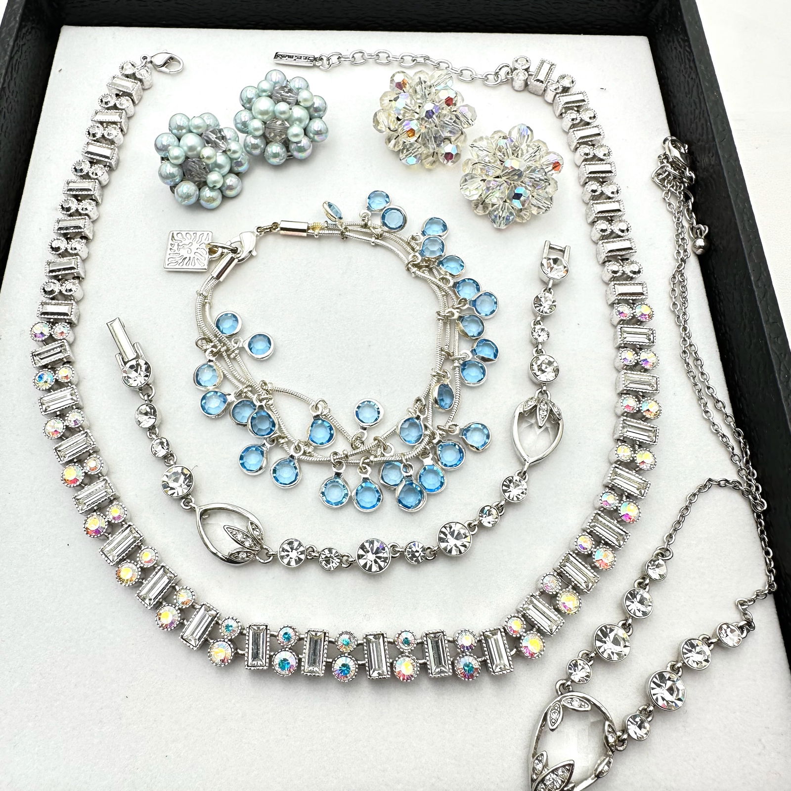 Vintage Jewelry Group Silver tone Rhinestone Necklaces Anne Klein Bracelet Clip Earrings (1 of 2)