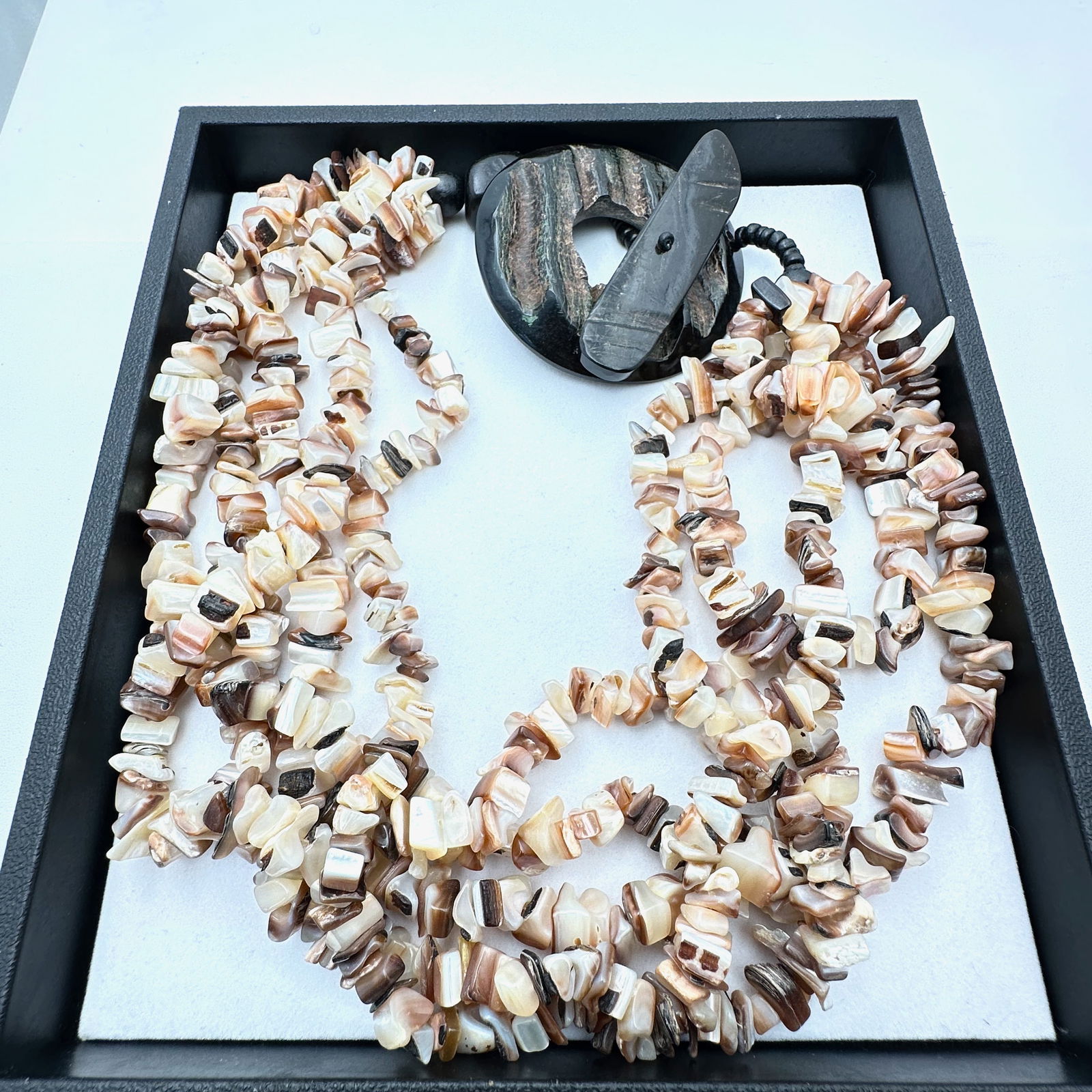 Designer Multi Strand Necklace Huge Carved Toggle Clasp 18 Inch: Designer Multi Strand Necklace Huge Carved Toggle Clasp 18 Inch