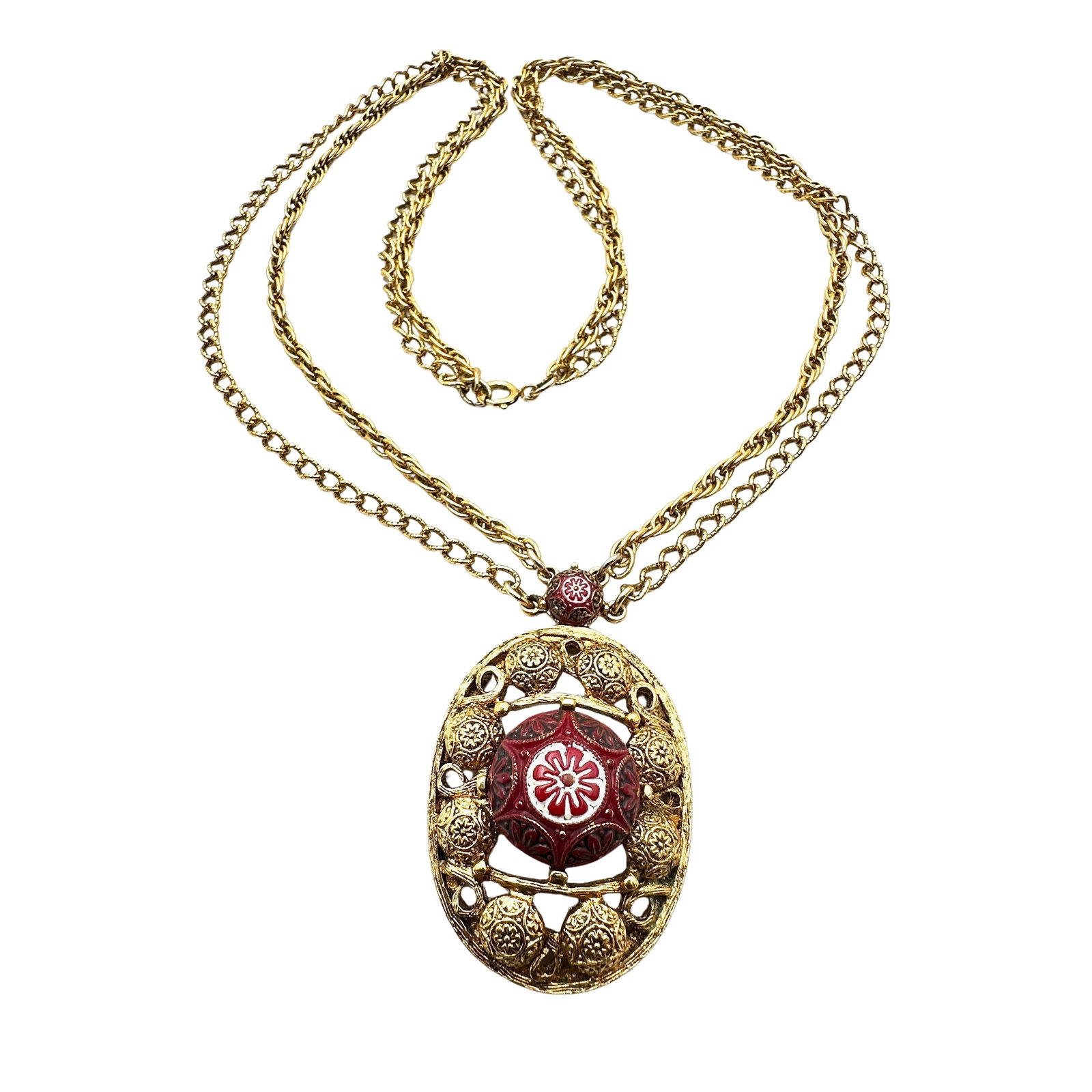 Vintage Celebrity New York Moroccan Glass Stone Gold Tone Pendant Necklace 20 Inch: Vintage Celebrity New York Moroccan Glass Stone Gold Tone Pendant Necklace 20 Inch