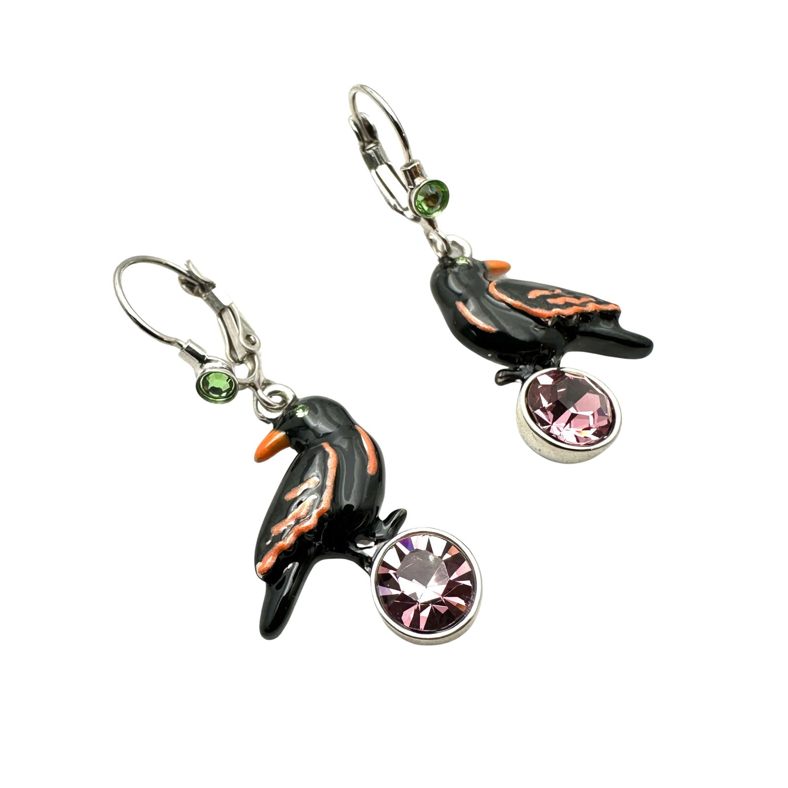 Kirks Folly Black Enamel Crow Pink Crystal Silver Tone Chandelier Earrings 1.75 Inch Halloween: Kirks Folly Black Enamel Crow Pink Crystal Silver Tone Chandelier Earrings 1.75 Inch Halloween