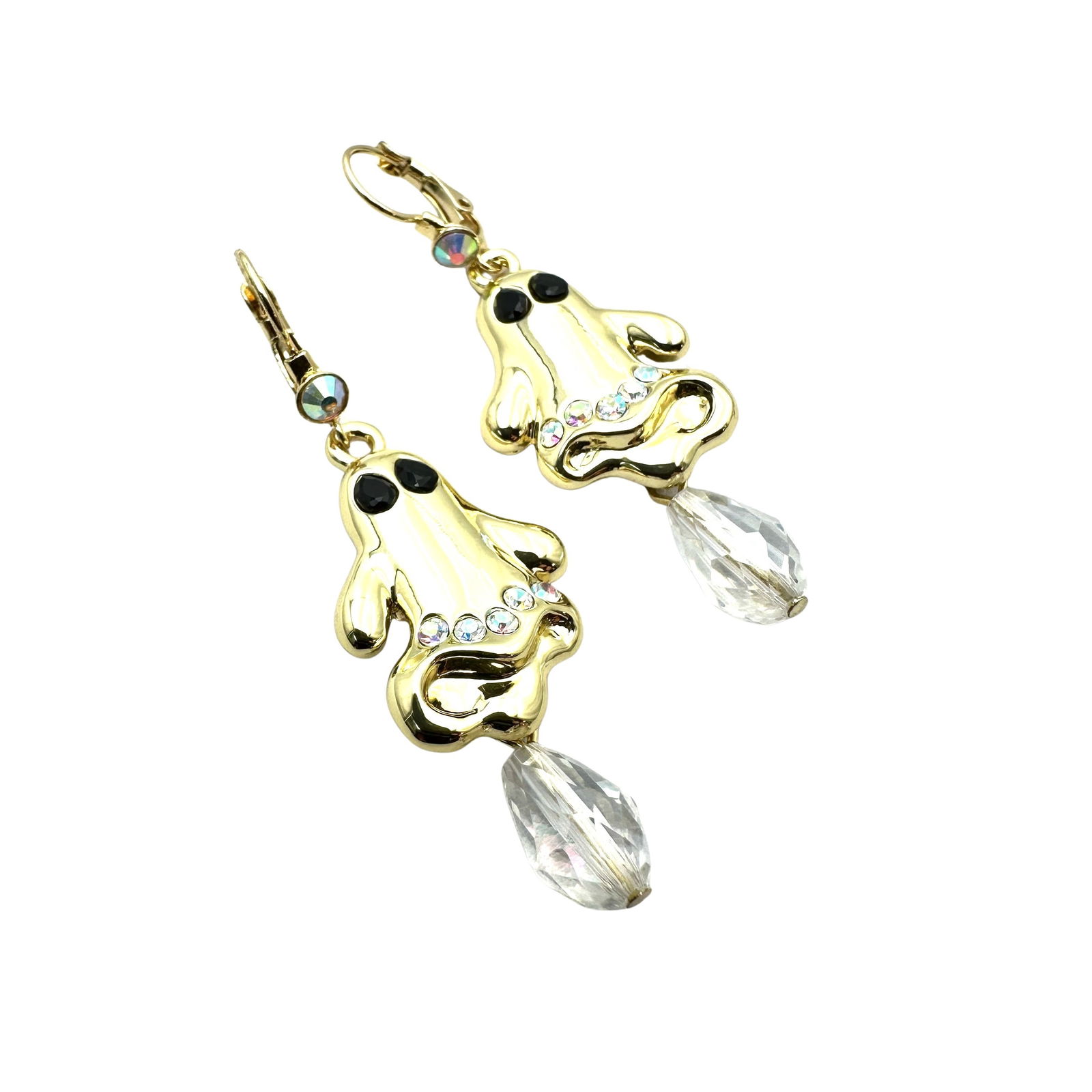 Kirks Folly Gold Tone Ghost Crystal Pierced Chandelier Earrings 2.5 Inch Halloween (1 of 2)