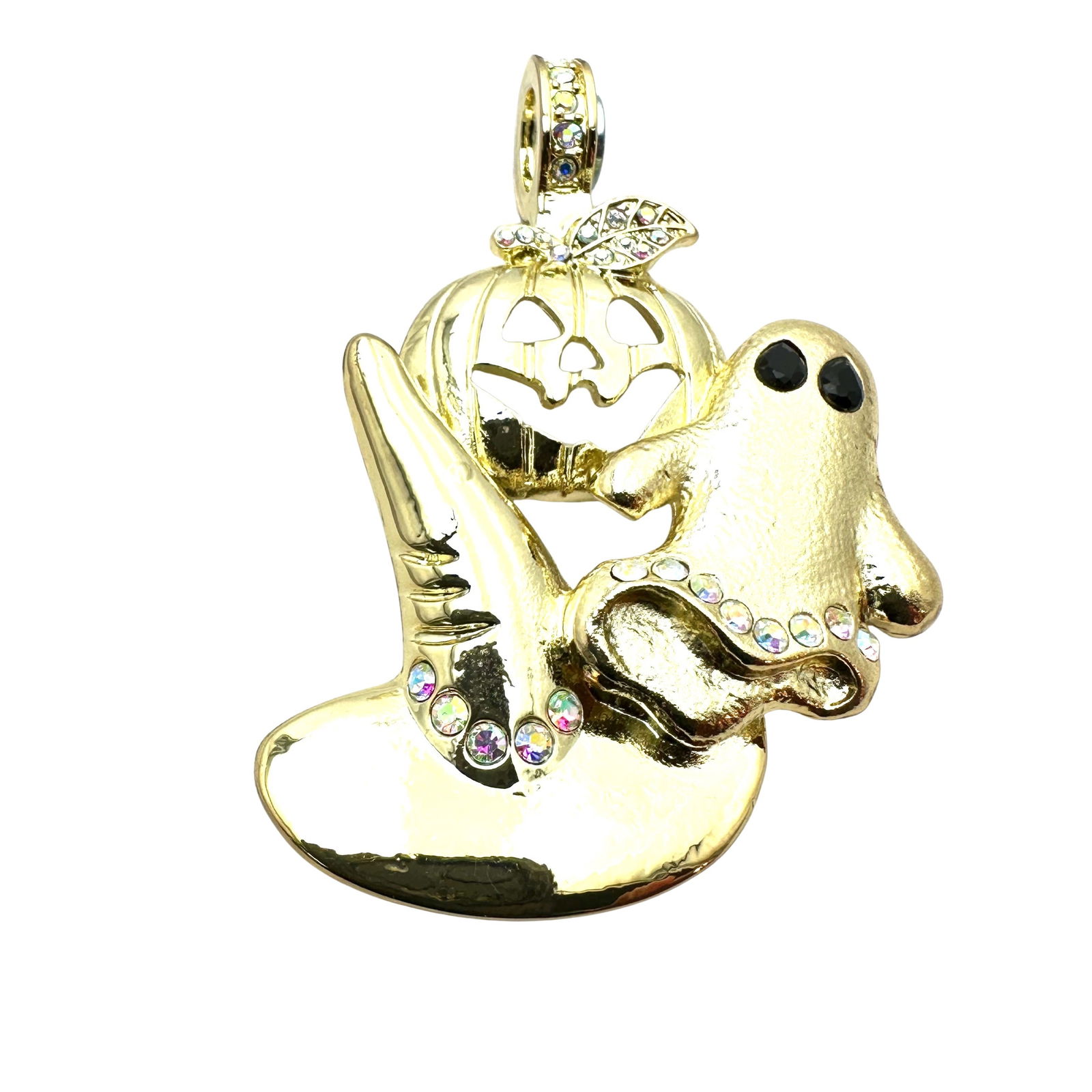 Kirks Folly Clear Crystal Gold Tone Ghost Witch Hat Pumpkin Magnetic Pendant for Magnetic Chain 2.25 (1 of 2)