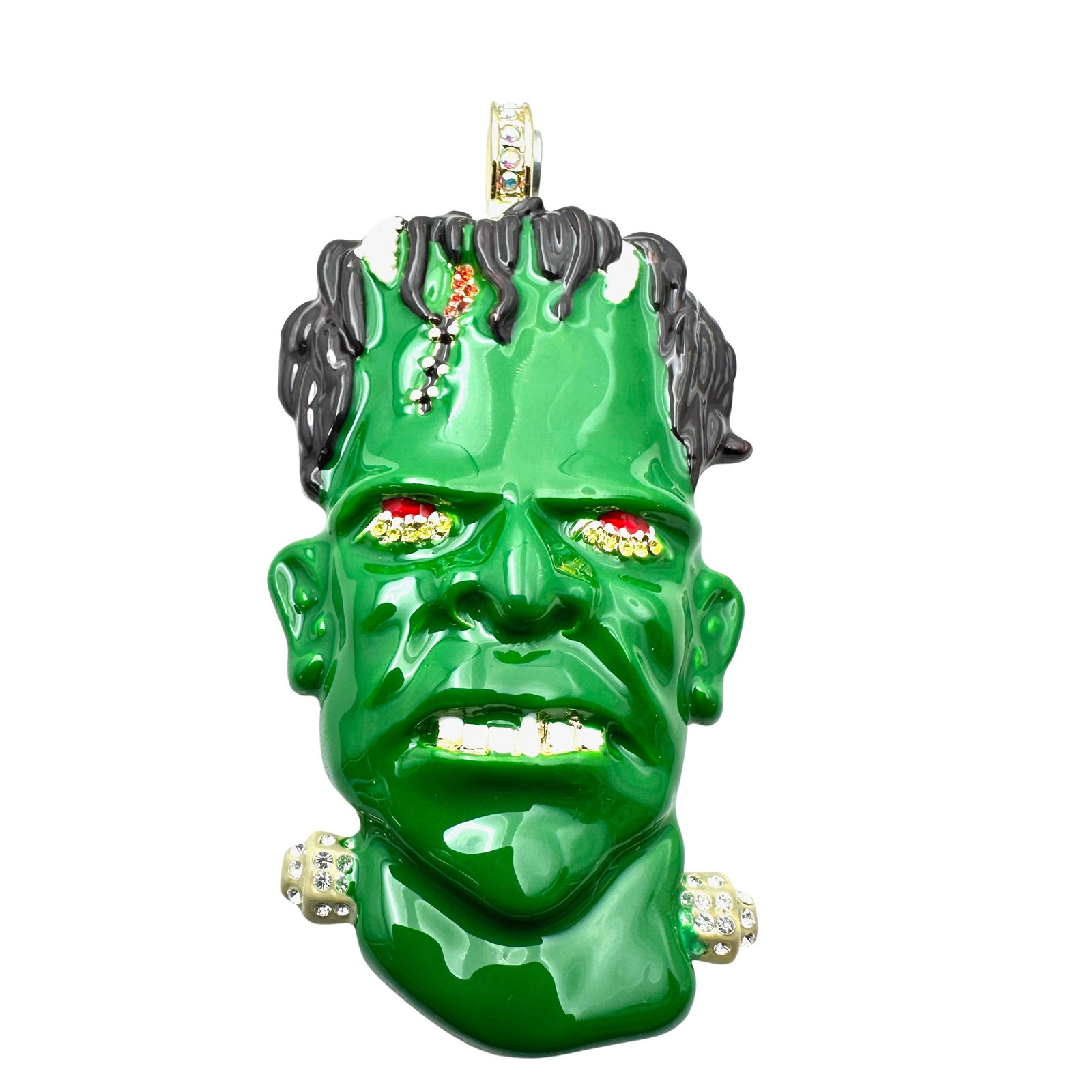 Kirks Folly Green Enamel Crystal Gold Tone Franken Monster Magnetic Pendant for Magnetic Chain 3.25: Kirks Folly Green Enamel Crystal Gold Tone Franken Monster Magnetic Pendant for Magnetic Chain 3.25 Inch