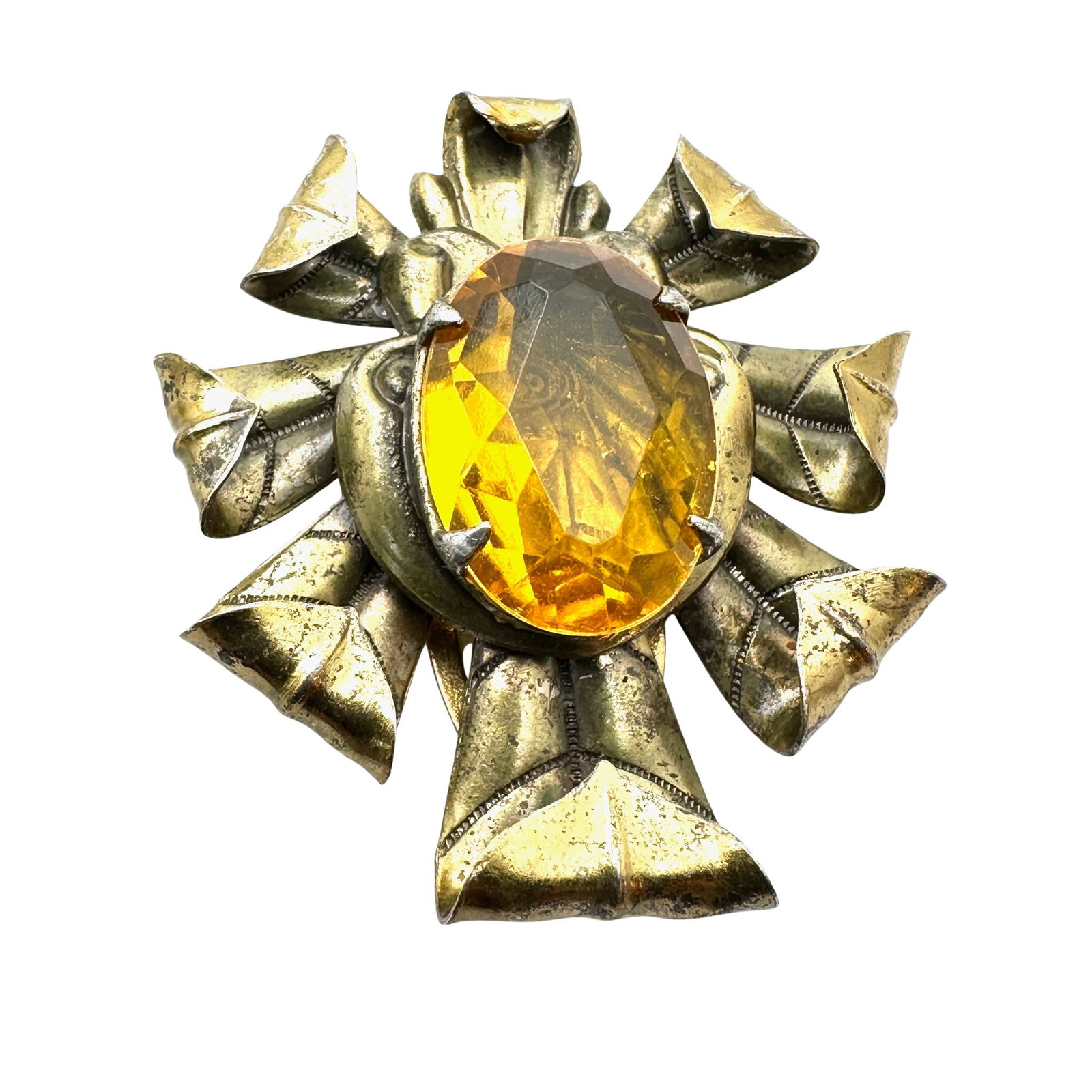 Vintage Antique Amber Glass Stone Antiqued Gold Tone Metal Fur Dress Clip 2.25 Inch: Vintage Antique Amber Glass Stone Antiqued Gold Tone Metal Fur Dress Clip 2.25 Inch