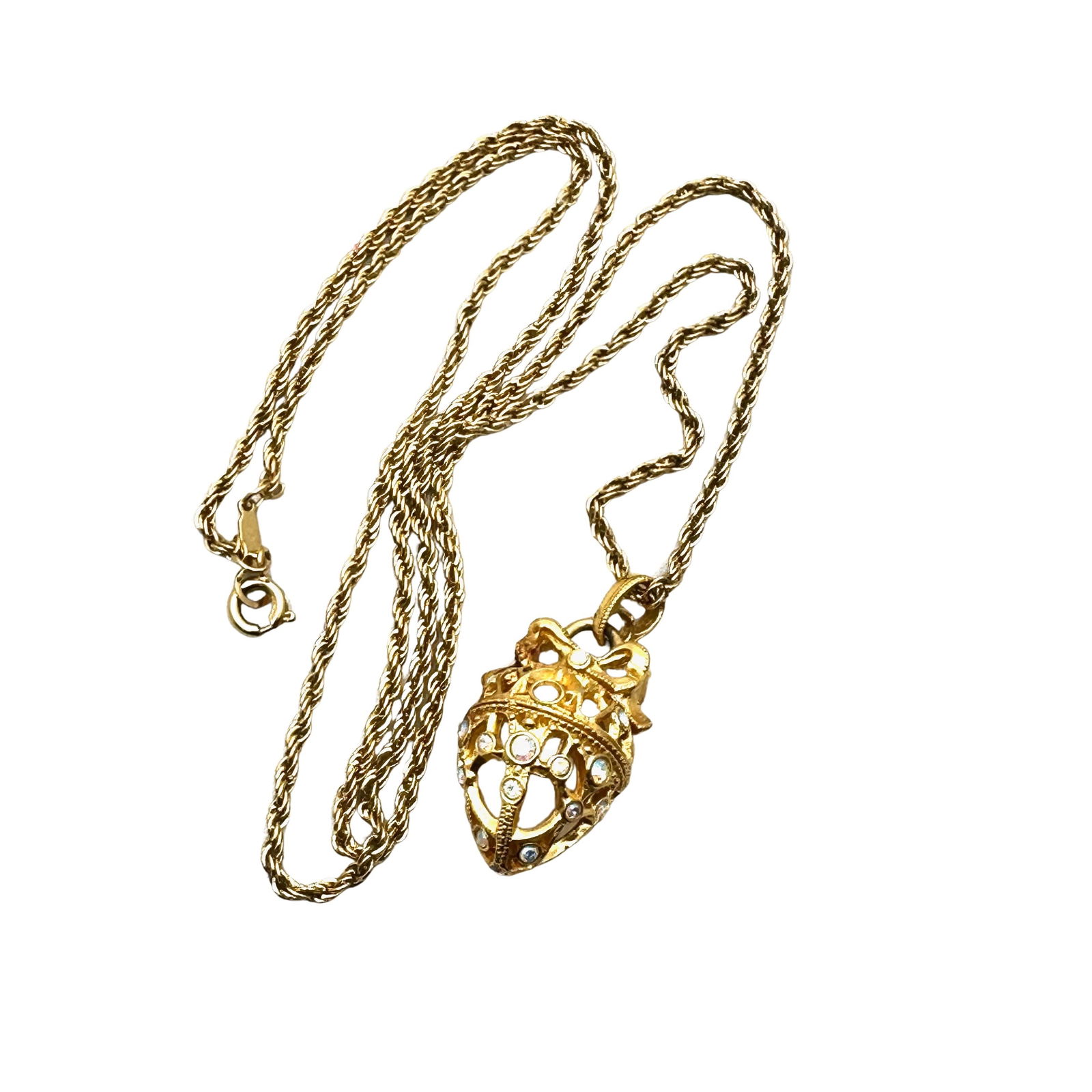 Vintage Joan Rivers Crystal Gold Tone Egg Pendant Necklace 24 Inch Chain (1 of 2)