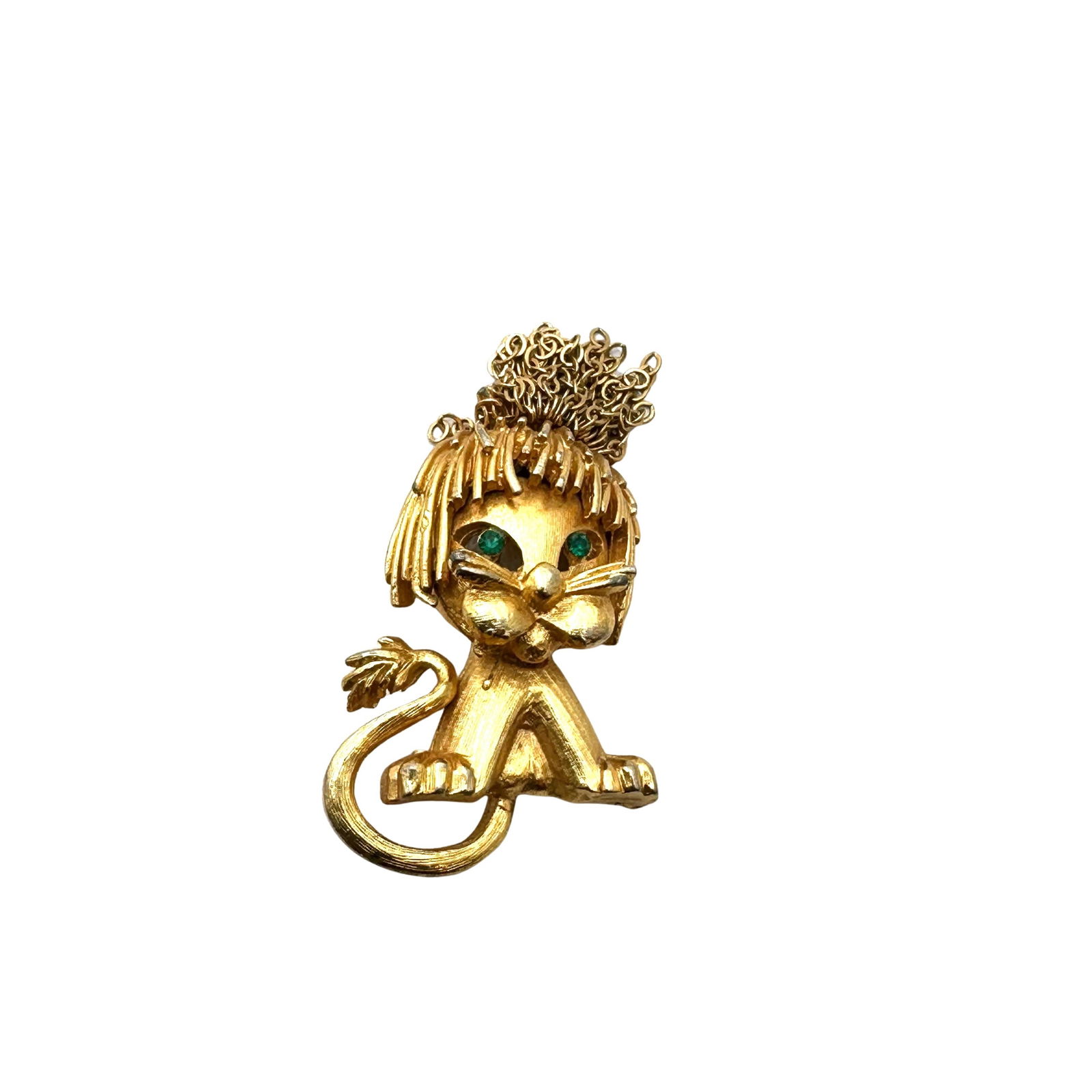 Vintage Mandle Green Rhinestone Gold Tone Lion Cat Brooch Pin 1.75 Inch (1 of 2)
